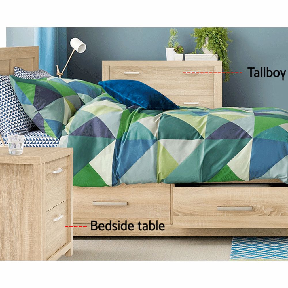 Artiss 2x Bedside Table 2 Drawers - MAXI Pine
