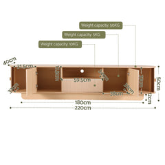 Artiss 220cm TV Unit Rounded Edge Slide Side Cabinet Door Pine