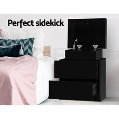 Artiss 2X Bedside Table 2 Drawers Lift-up Storage Black