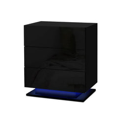 Artiss Set of 2 Bedside Table LED 3 Drawers - MORI Black