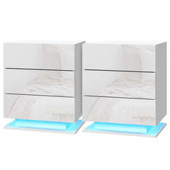 Artiss 2x Bedside Table LED 3 Drawers - MORI White