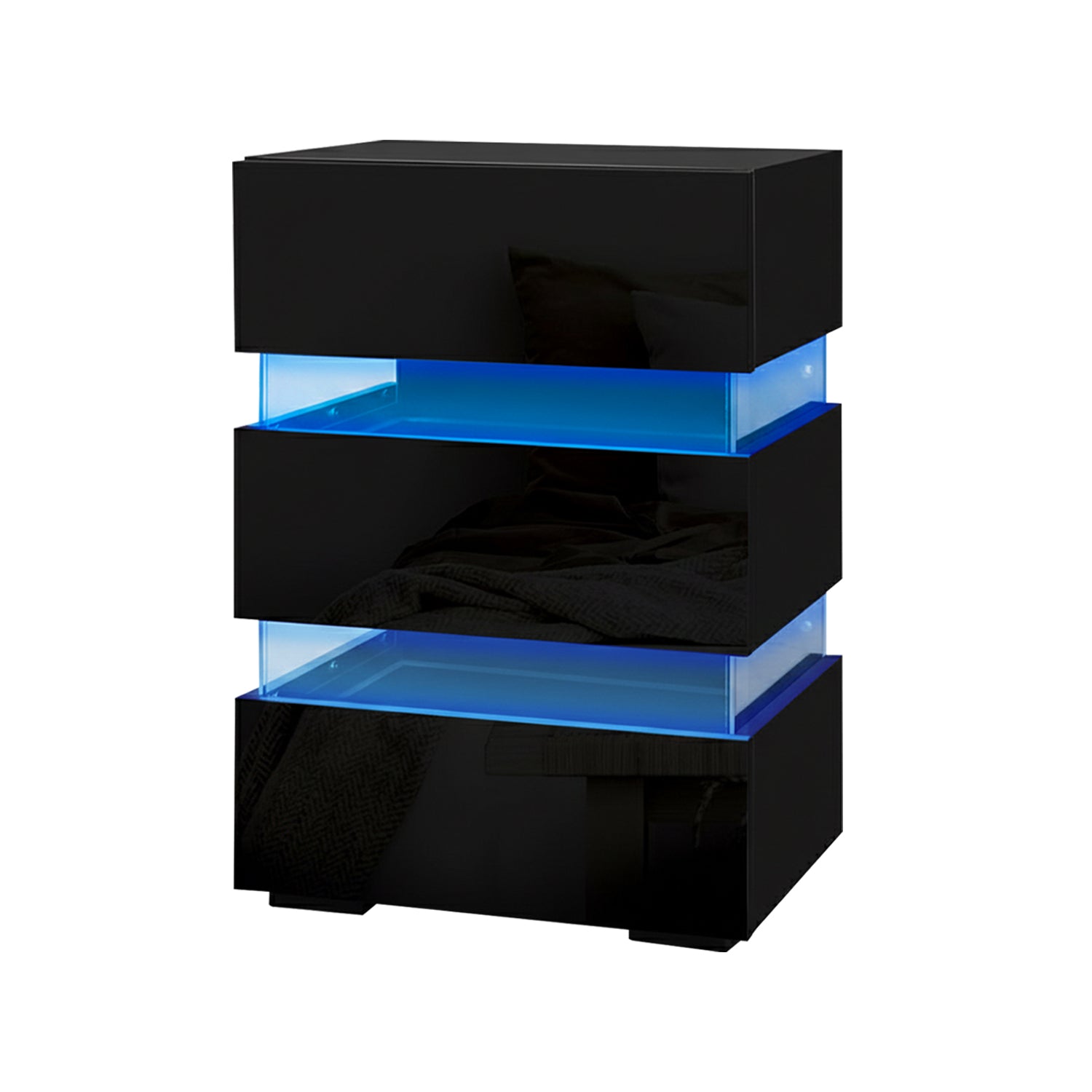 Artiss Set of 2 Bedside Table LED 3 Drawers - LUMI Black