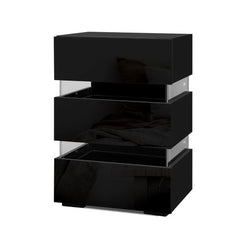 Artiss Set of 2 Bedside Table LED 3 Drawers - LUMI Black