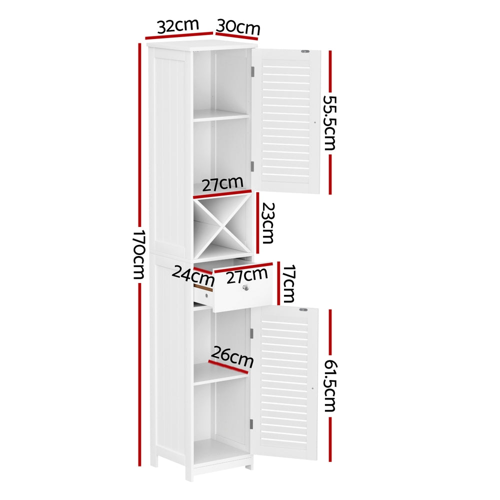 Artiss Bathroom Storage Cabinet 170cm Tall Slim Organiser Toilet Corner Adjustable Shelf Louver Door White