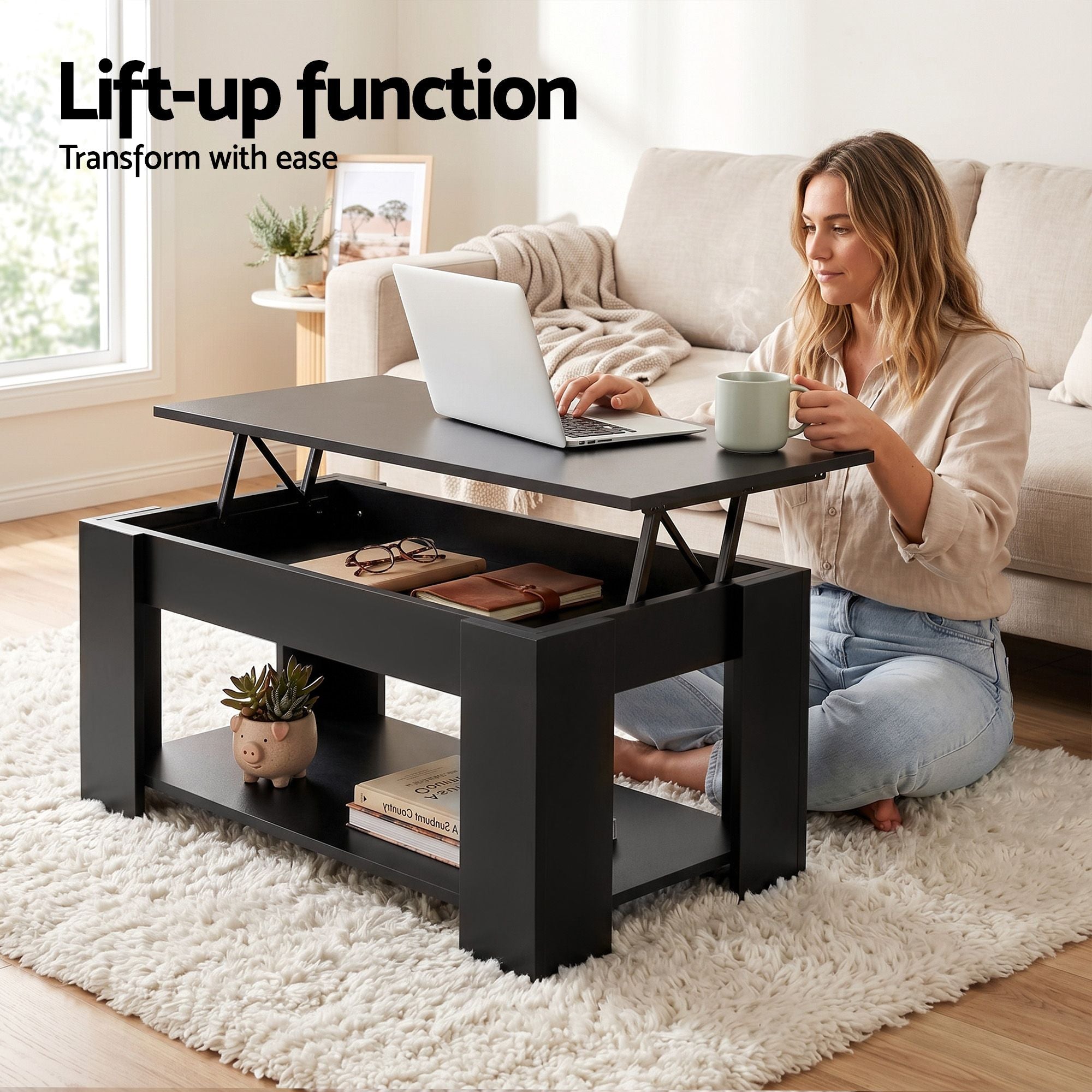Artiss TV Unit & Coffee Table Set Storage Cabinet Black