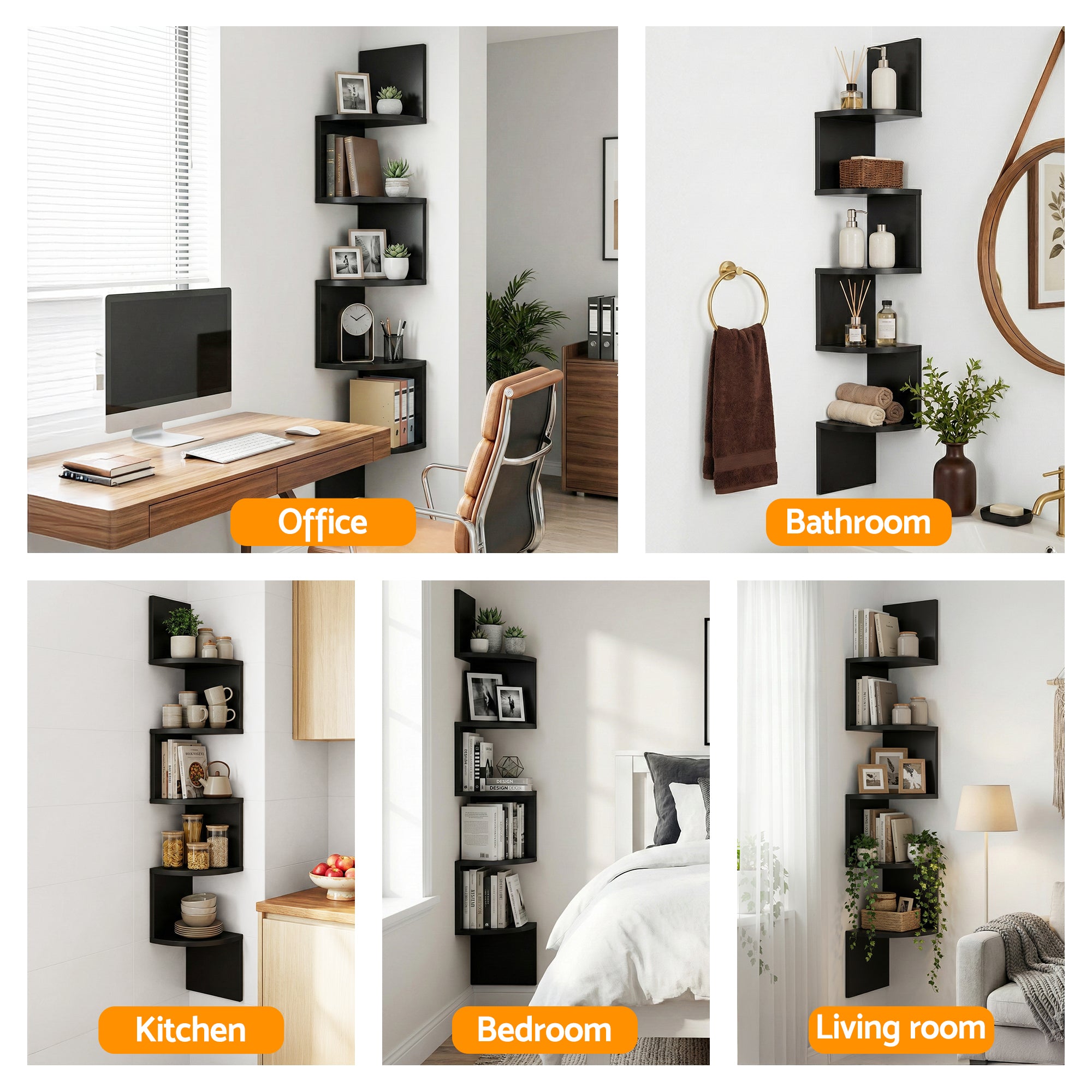 Artiss Wall Shelf Bookshelf Corner Floating 5-Tier Free Delivery