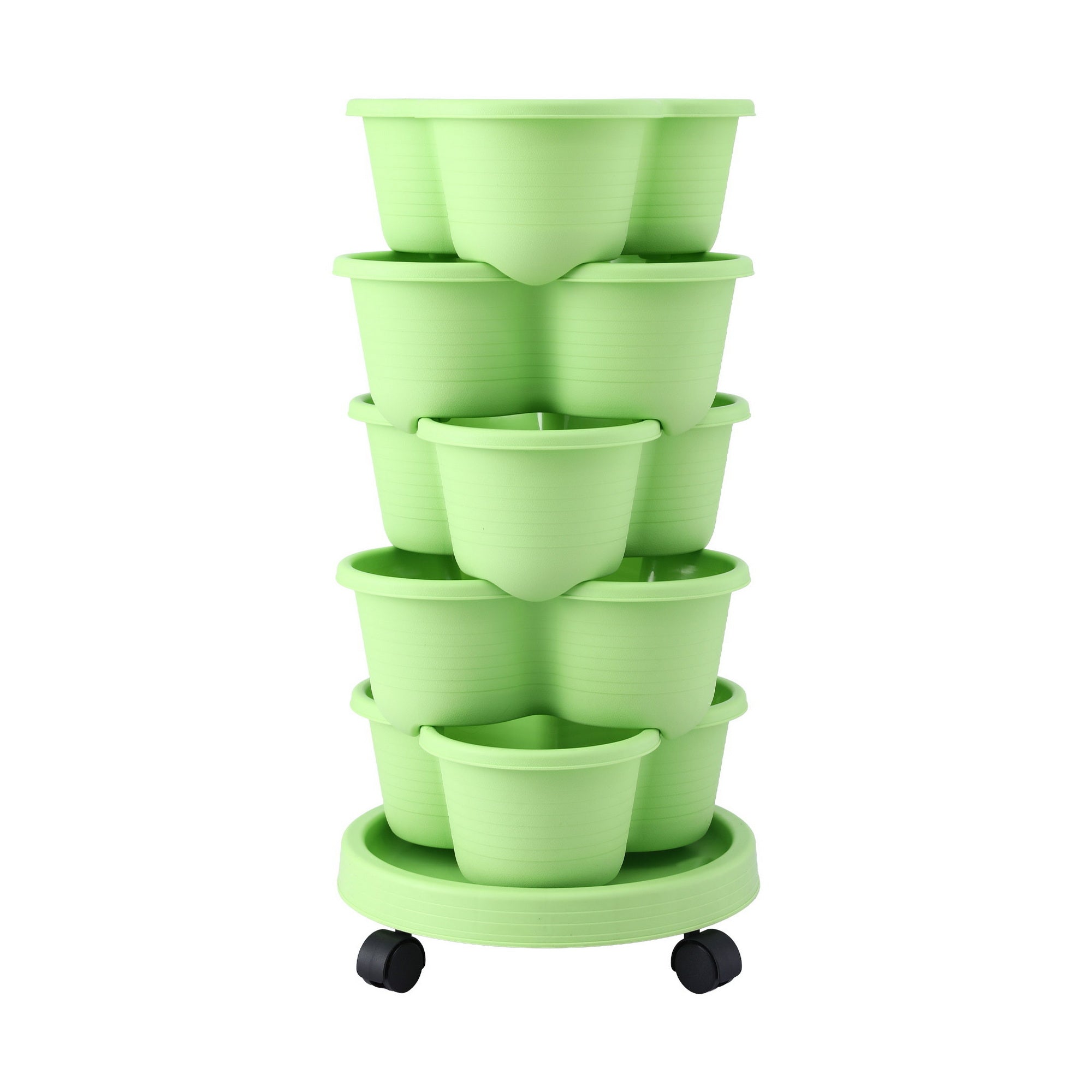 Green Fingers 5 Tier Vertical Garden Planter, Stackable Planters with Wheels, Light Green, Garden Bed, Garden Tower Indoor Outdoor, Auto Drainage Syst