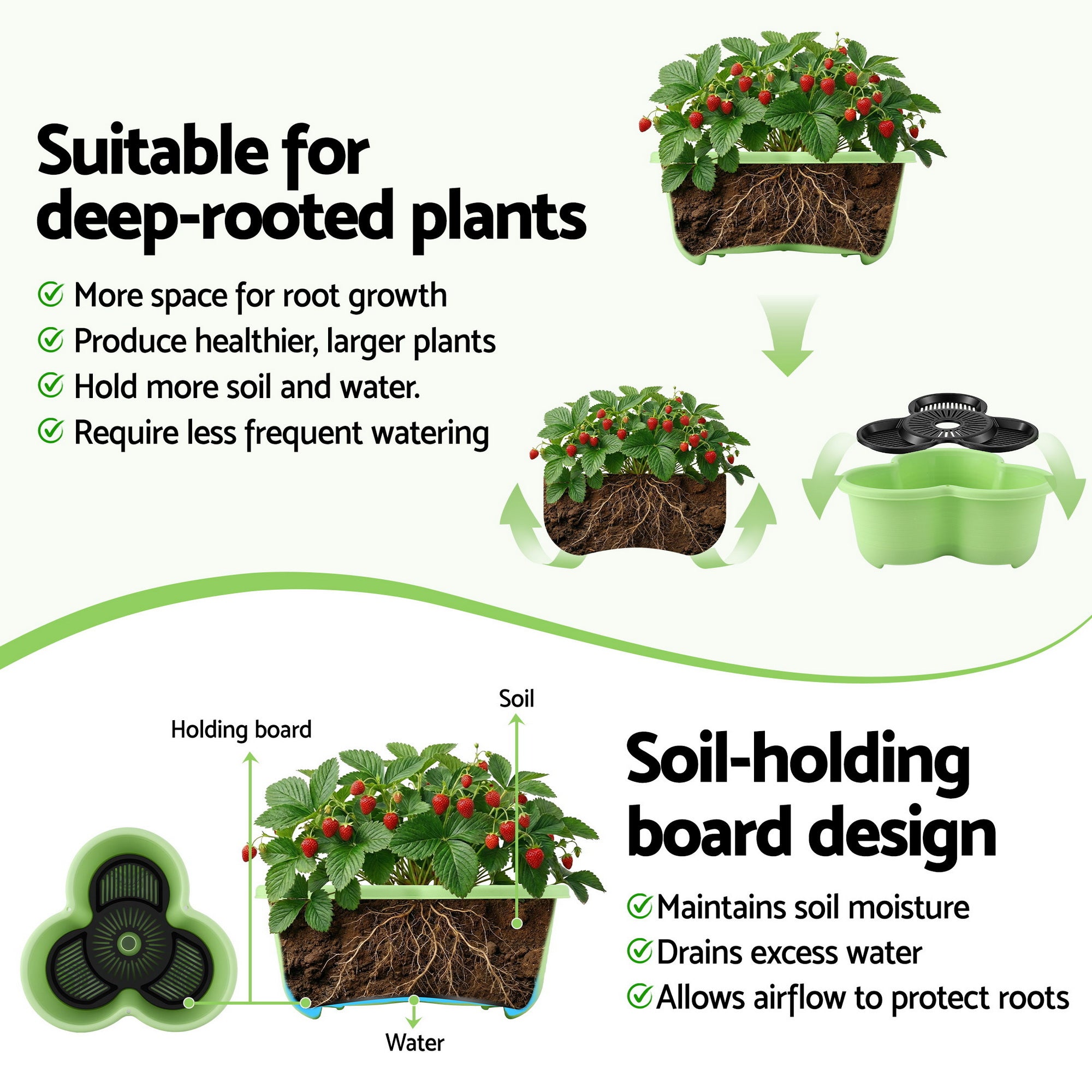 Green Fingers 5 Tier Vertical Garden Planter, Stackable Planters with Wheels, Light Green, Garden Bed, Garden Tower Indoor Outdoor, Auto Drainage Syst