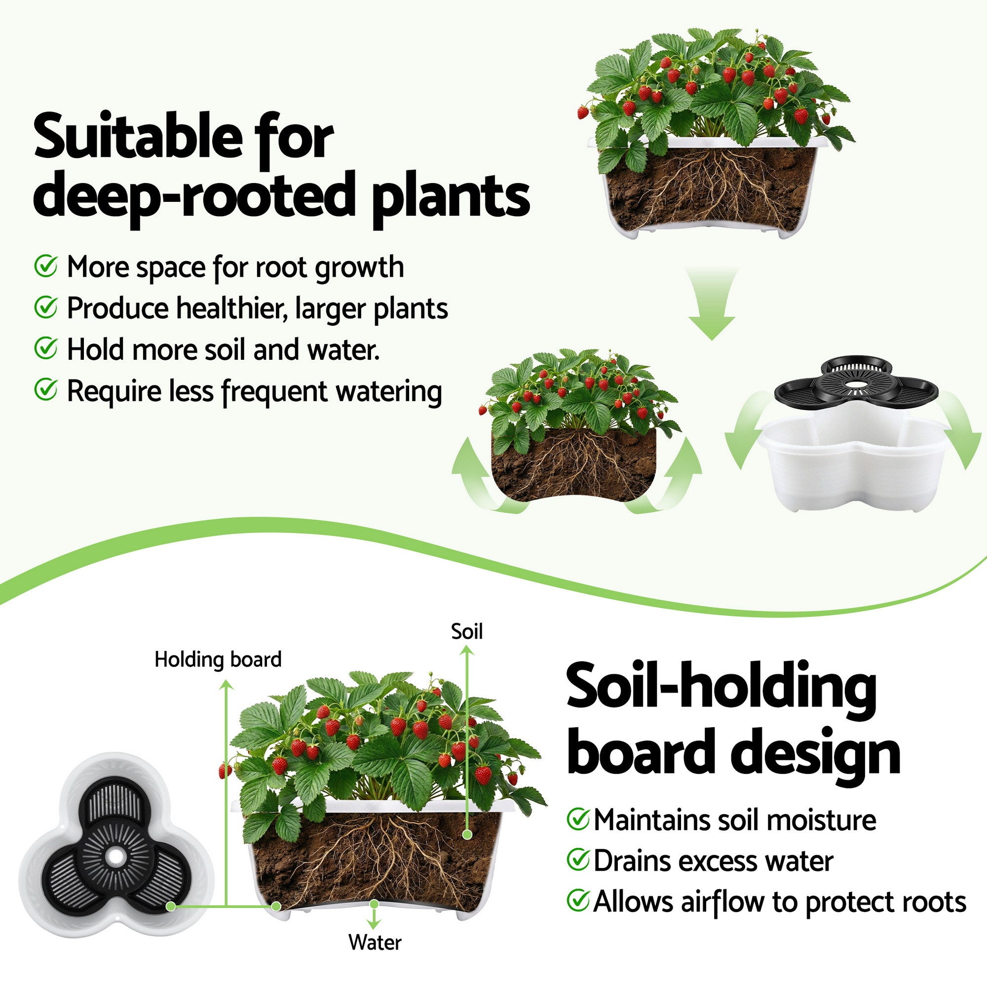 Green Fingers 5 Tier Vertical Garden Planter, Stackable Planters with Wheels, White, Garden Bed, Garden Tower Indoor Outdoor, Auto Drainage System, fo