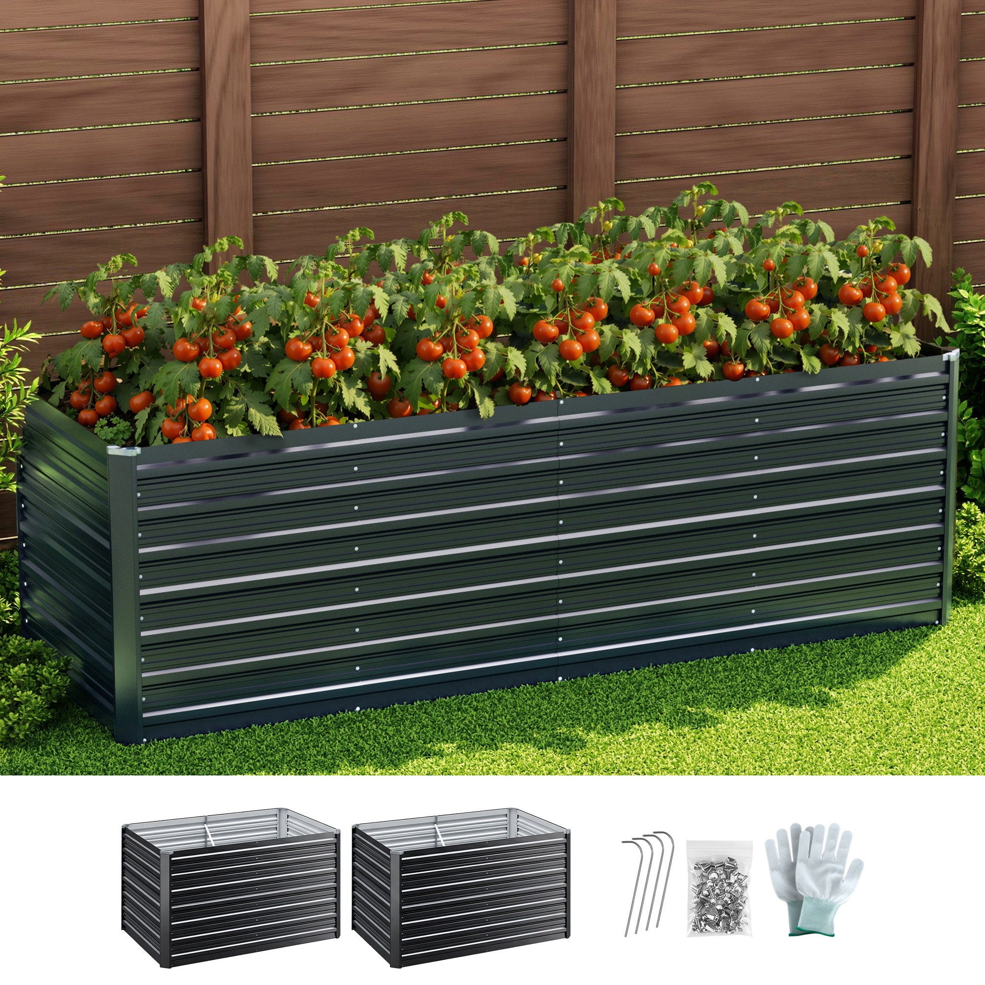 Green Fingers 2-in-1 Raised Garden Bed Kit, 240cm/120cm| 77cm Extra Deep