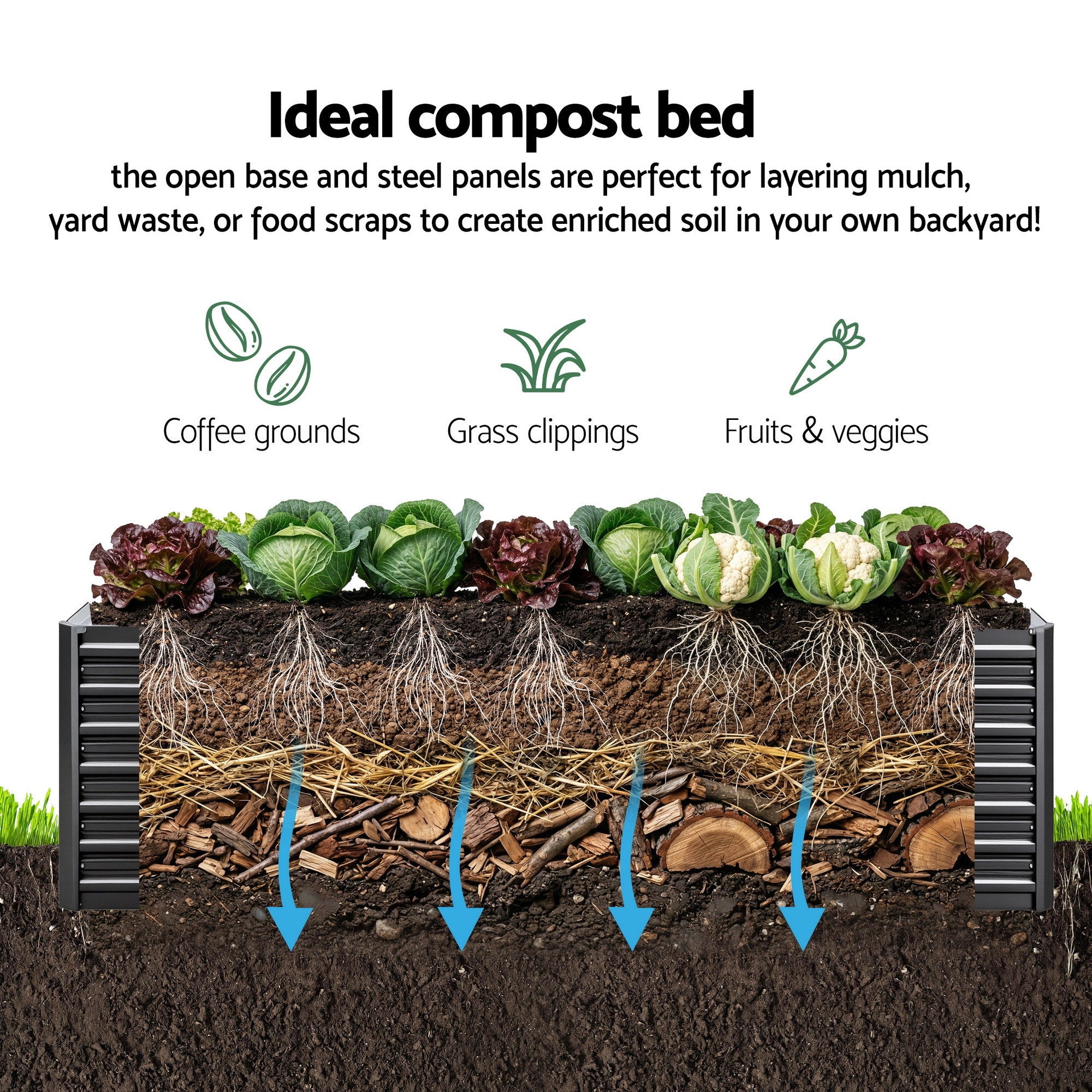 Green Fingers 2-in-1 Raised Garden Bed Kit, 240cm/120cm| 77cm Extra Deep