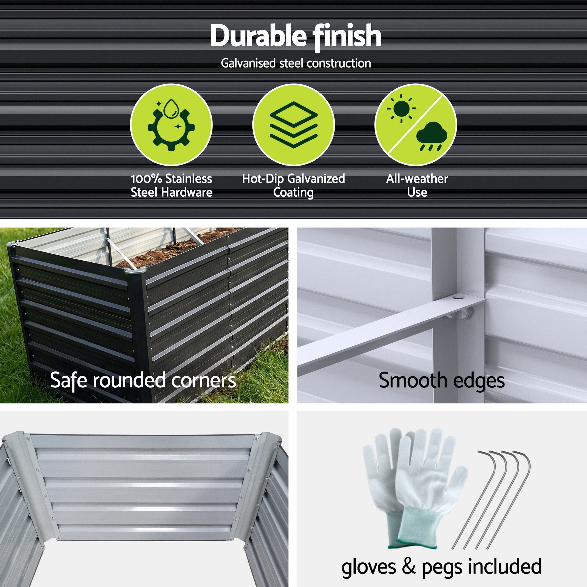 Green Fingers 2-in-1 Raised Garden Bed Kit, 240cm/120cm| 77cm Extra Deep