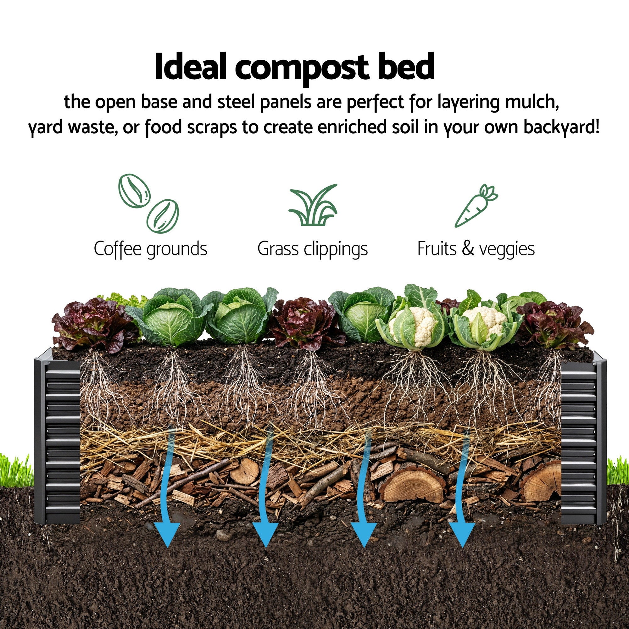 Green Fingers 2-in-1 Raised Garden Bed Kit 45cm Professional Depth Ergonomic
