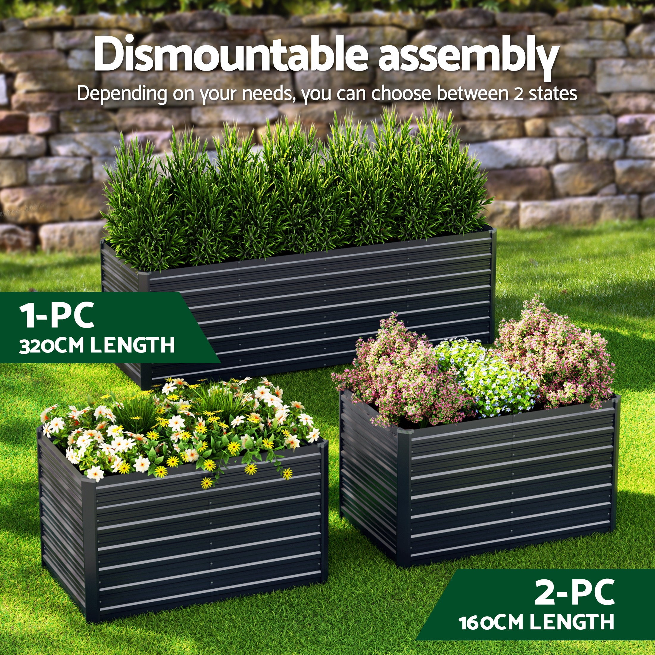 Green Fingers 2-in-1 Raised Garden Bed Kit Ergonomic 45cm Professional Depth