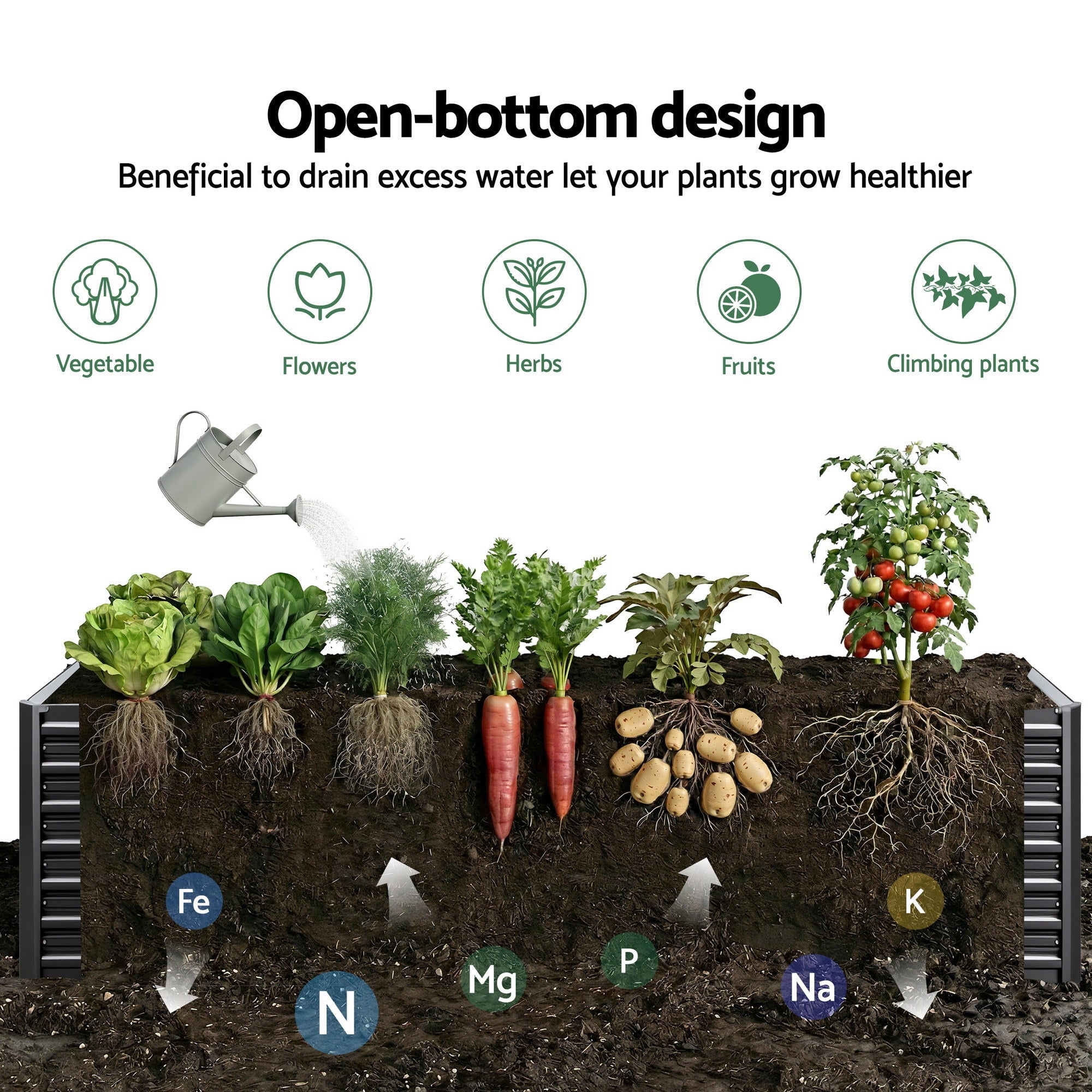 Green Fingers 2-in-1 Raised Garden Bed Kit Ergonomic 45cm Professional Depth