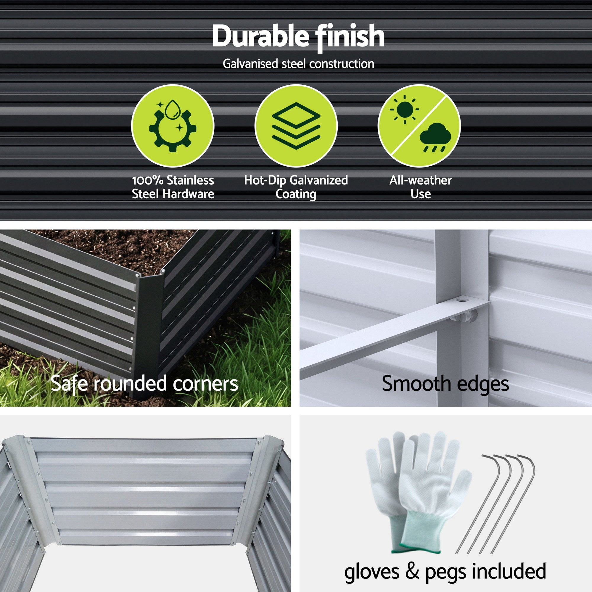 Green Fingers 2-in-1 Raised Garden Bed Kit Ergonomic 45cm Professional Depth