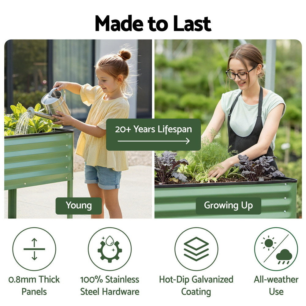 Green Fingers Elevated Raised Garden Bed Kit Mobile w/Locking Wheels & Storage Shelf 100KG Max Load 115x60x81cm | Galvanized Steel, Portable Green Organizer for Seniors, Patio,