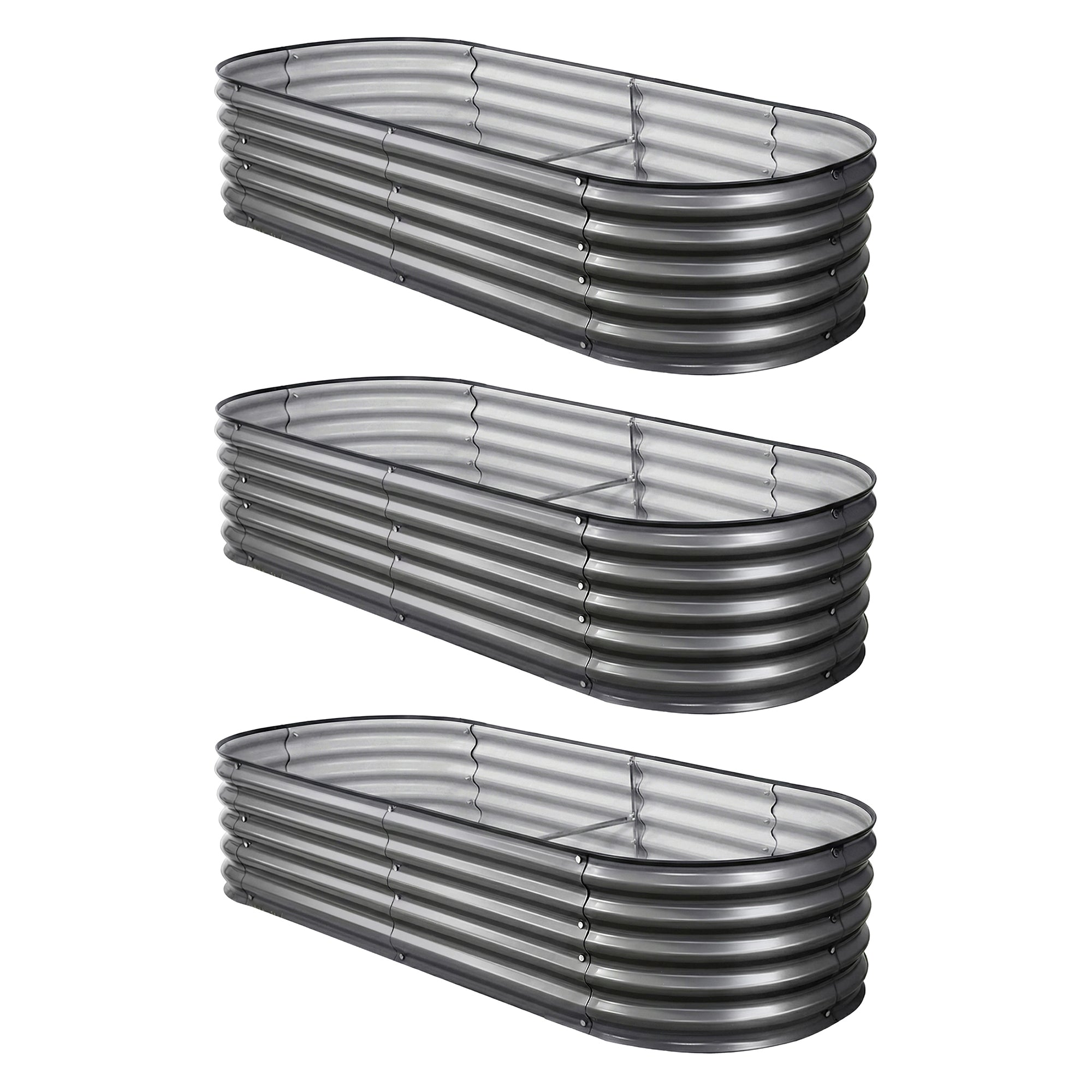 Green Fingers 3 Pcs Raised Garden Bed Kit Oval Galvanized Steel Planter Boxes 160x80x42cm, Heavy Duty Metal Elevated Garden Bed for Vegetables Flowers
