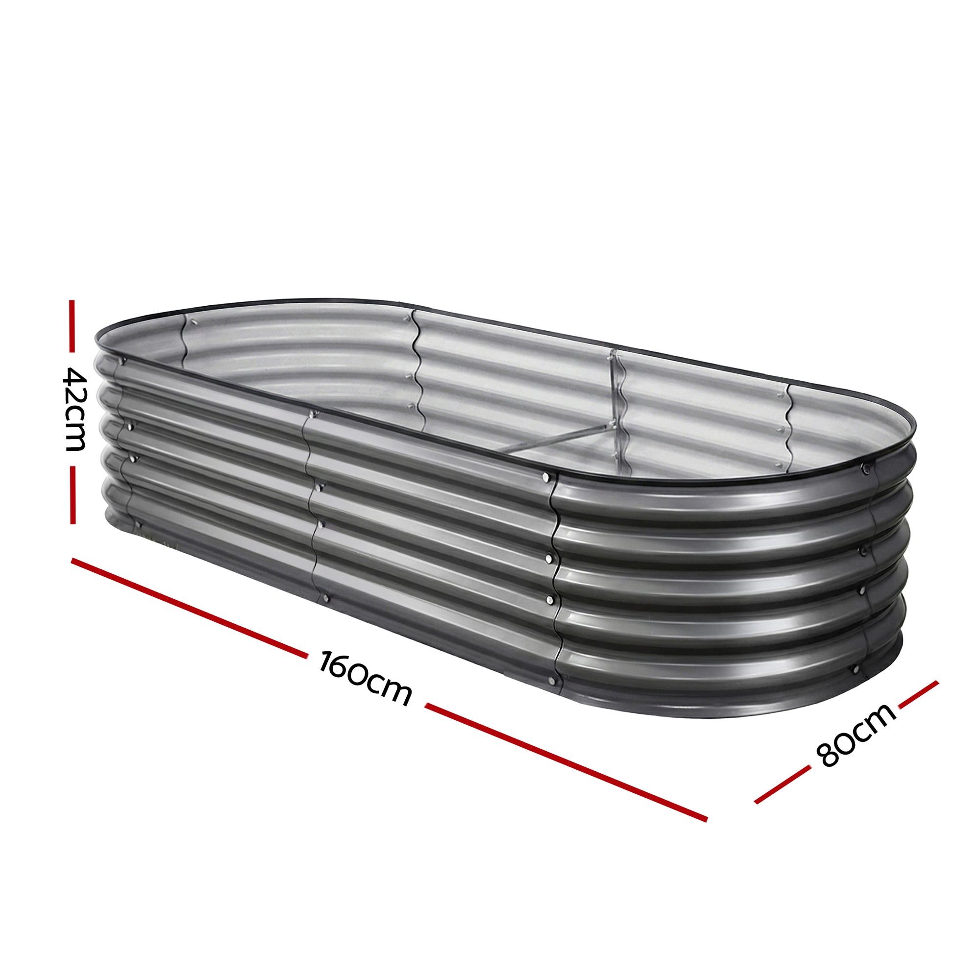 Green Fingers 3 Pcs Raised Garden Bed Kit Oval Galvanized Steel Planter Boxes 160x80x42cm, Heavy Duty Metal Elevated Garden Bed for Vegetables Flowers