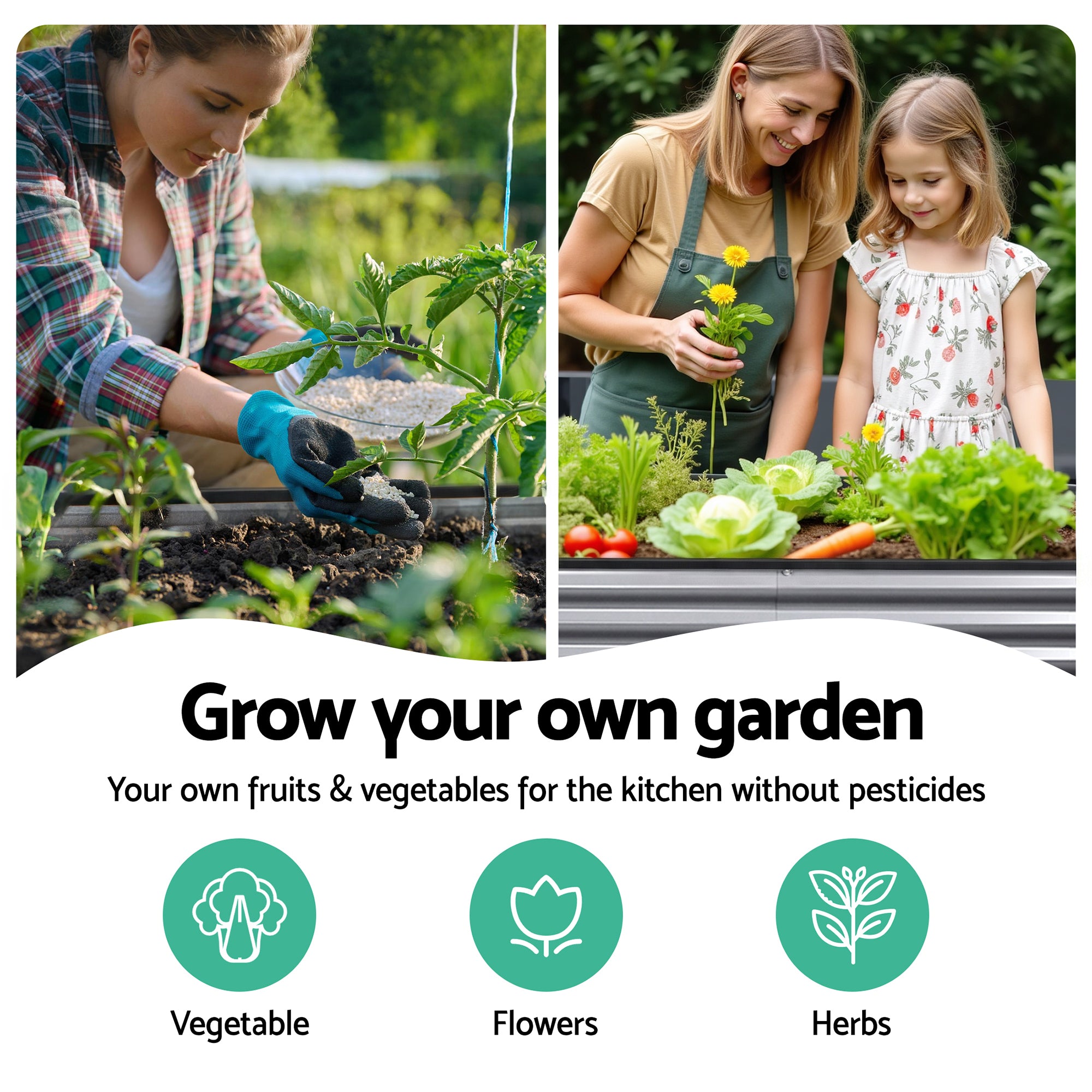 Green Fingers 3 Pcs Raised Garden Bed Kit Oval Galvanized Steel Planter Boxes 160x80x42cm, Heavy Duty Metal Elevated Garden Bed for Vegetables Flowers