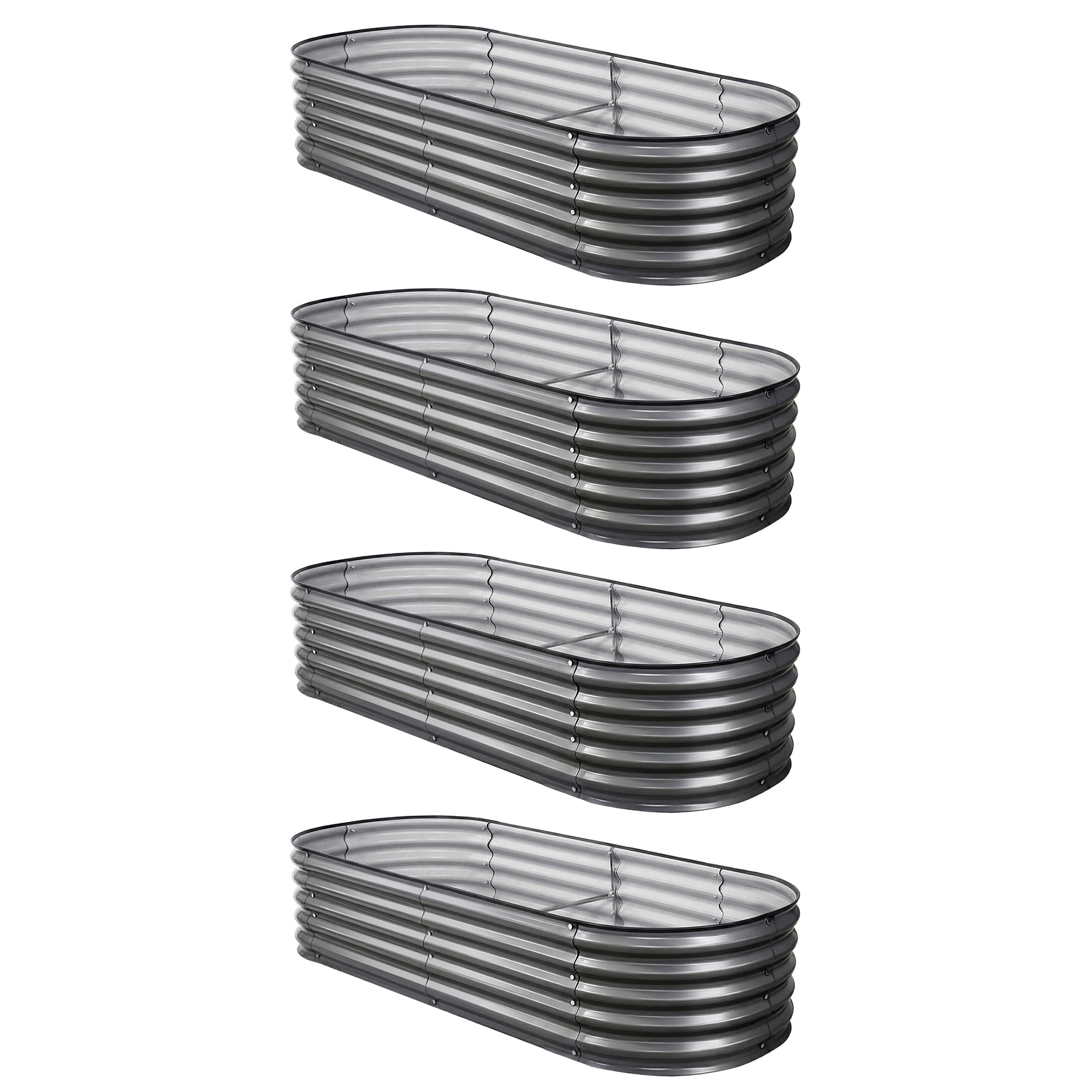 Green Fingers 4 Pcs Raised Garden Bed Kit Oval Galvanized Steel Planter Boxes 160x80x42cm, Heavy Duty Metal Elevated Garden Bed for Vegetables Flowers