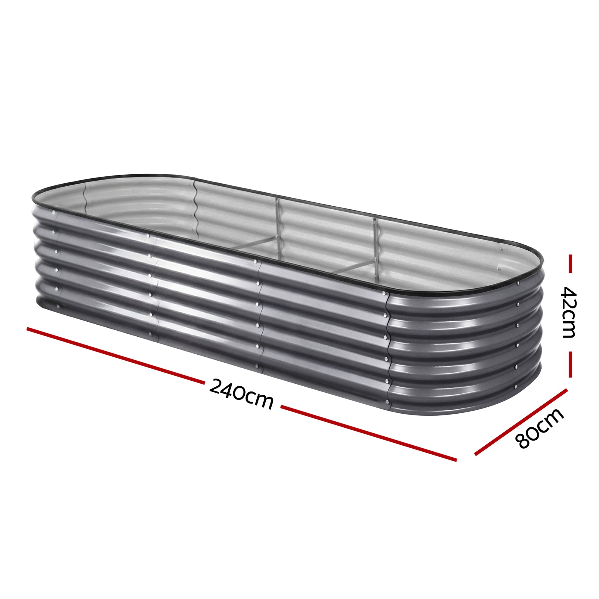 Green Fingers 3 Pcs Raised Garden Bed Kit Oval Galvanized Steel Planter Boxes 240x80x42cm, Heavy Duty Metal Elevated Garden Bed for Vegetables Flowers