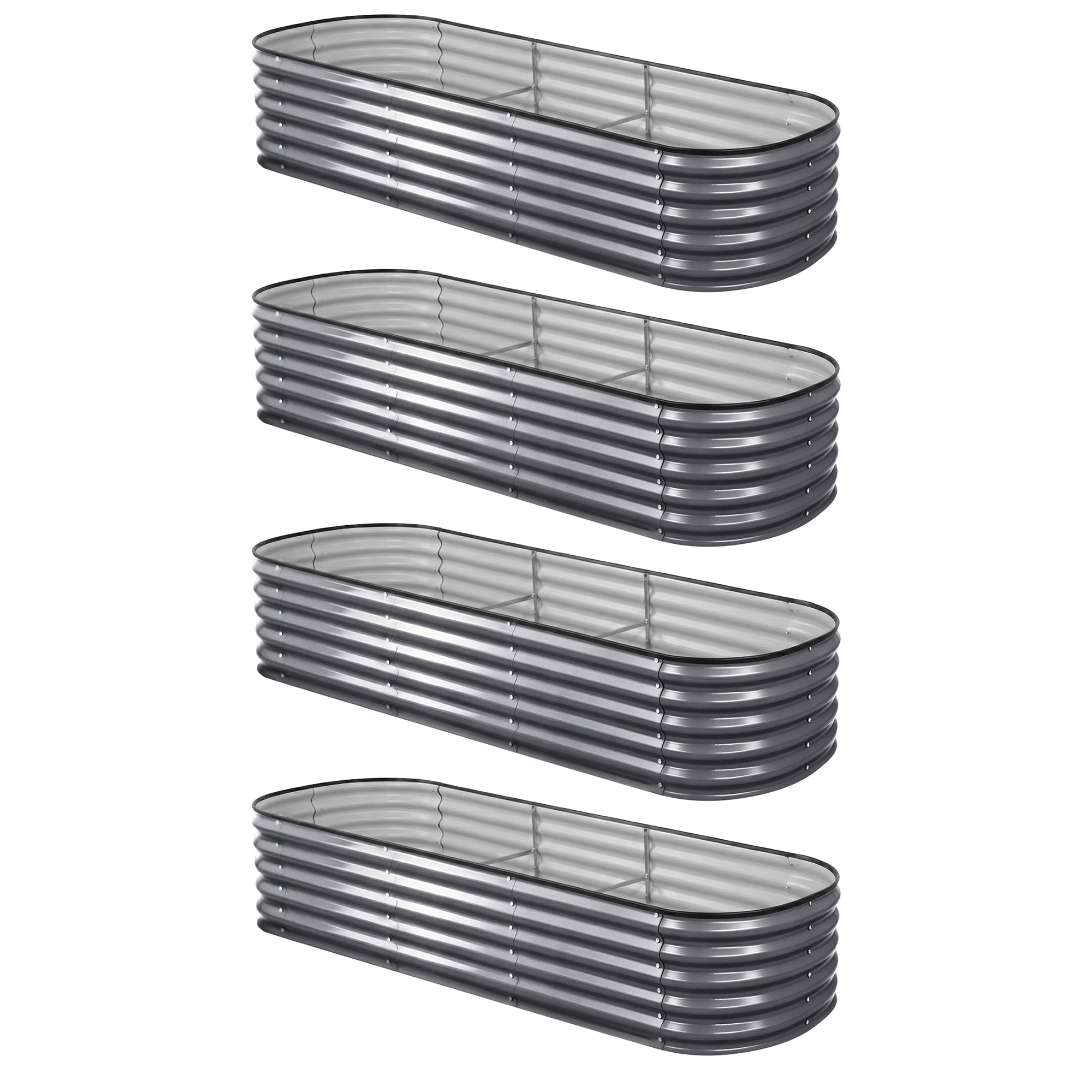 Green Fingers 4 Pcs Raised Garden Bed Kit Oval Galvanized Steel Planter Boxes 240x80x42cm, Heavy Duty Metal Elevated Garden Bed for Vegetables Flowers