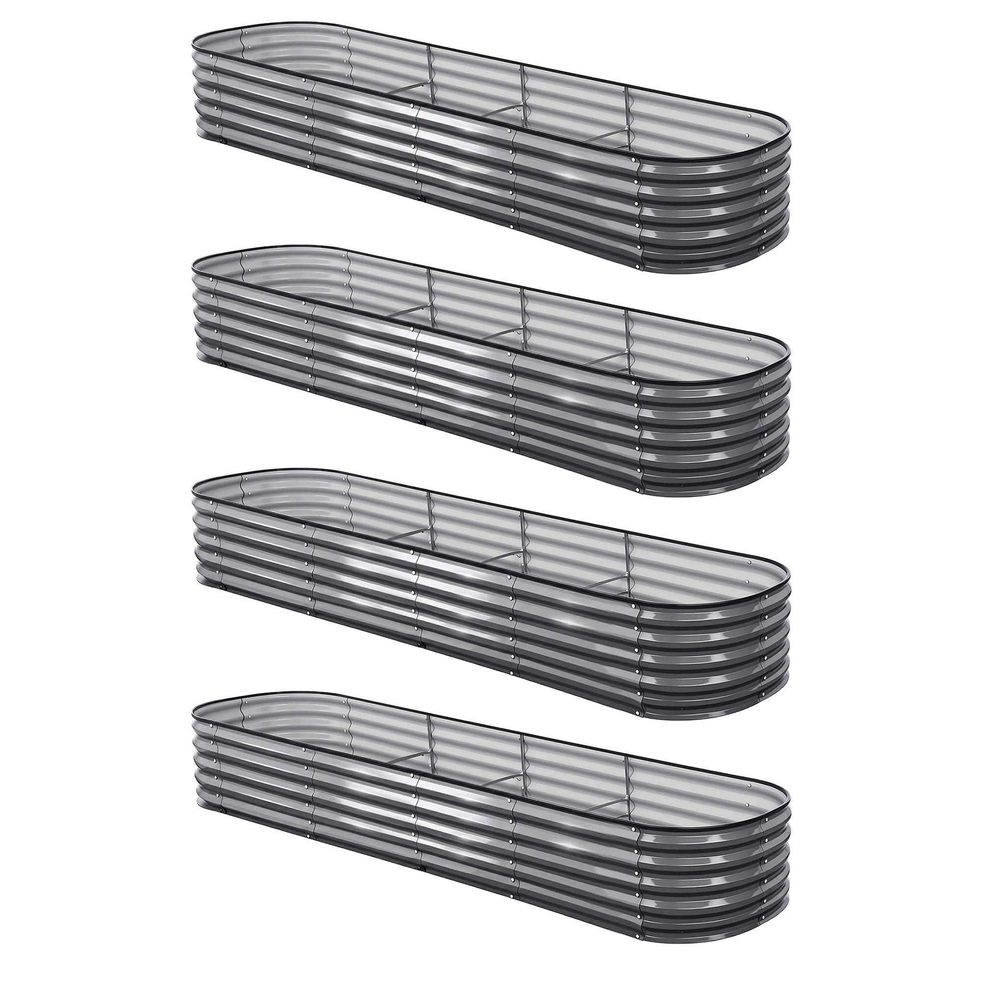 Green Fingers 4 Pcs Raised Garden Bed Kit Oval Galvanized Steel Planter Boxes 320x80x42cm, Heavy Duty Metal Elevated Garden Bed for Vegetables Flowers
