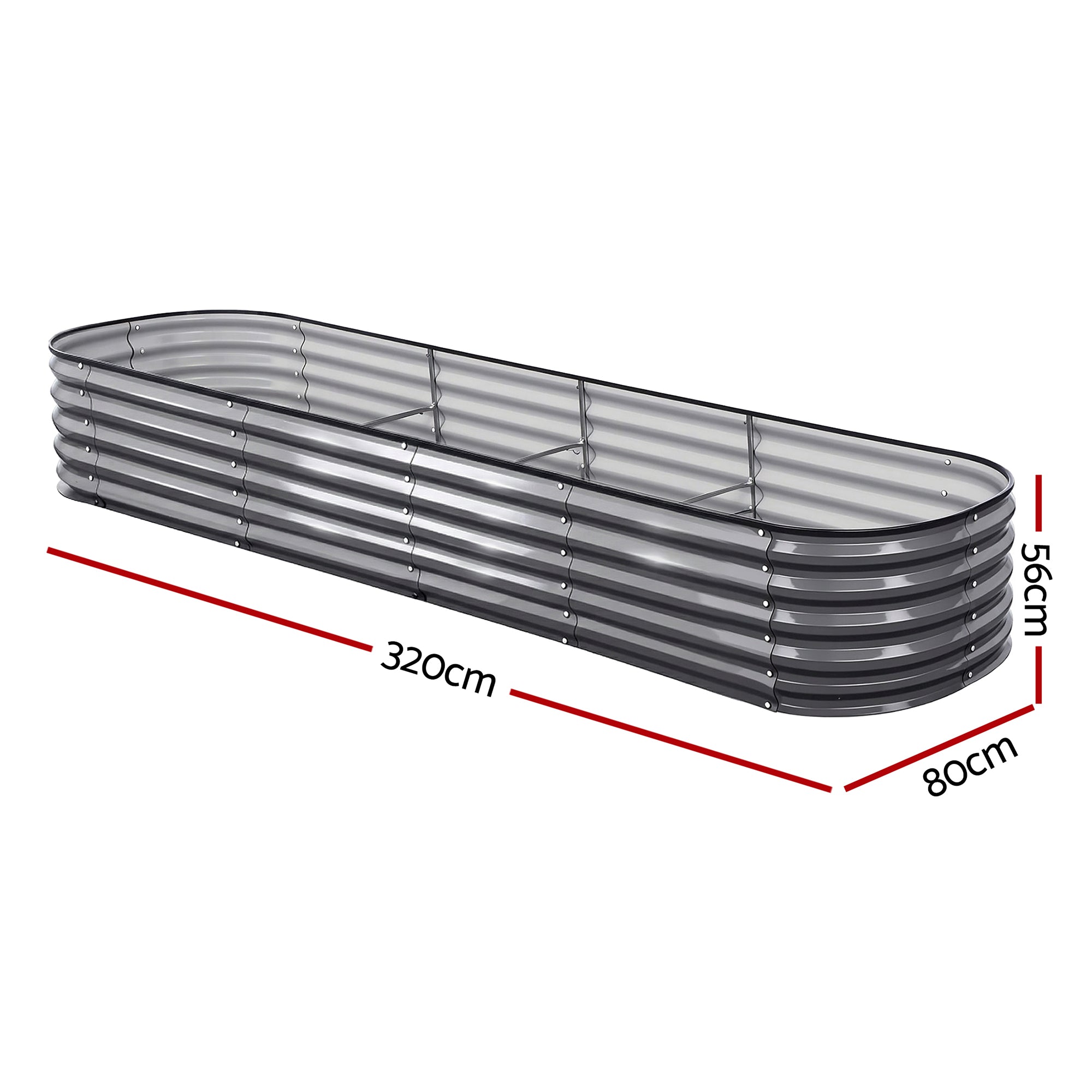 Green Fingers 4 Pcs Raised Garden Bed Kit Oval Galvanized Steel Planter Boxes 320x80x42cm, Heavy Duty Metal Elevated Garden Bed for Vegetables Flowers