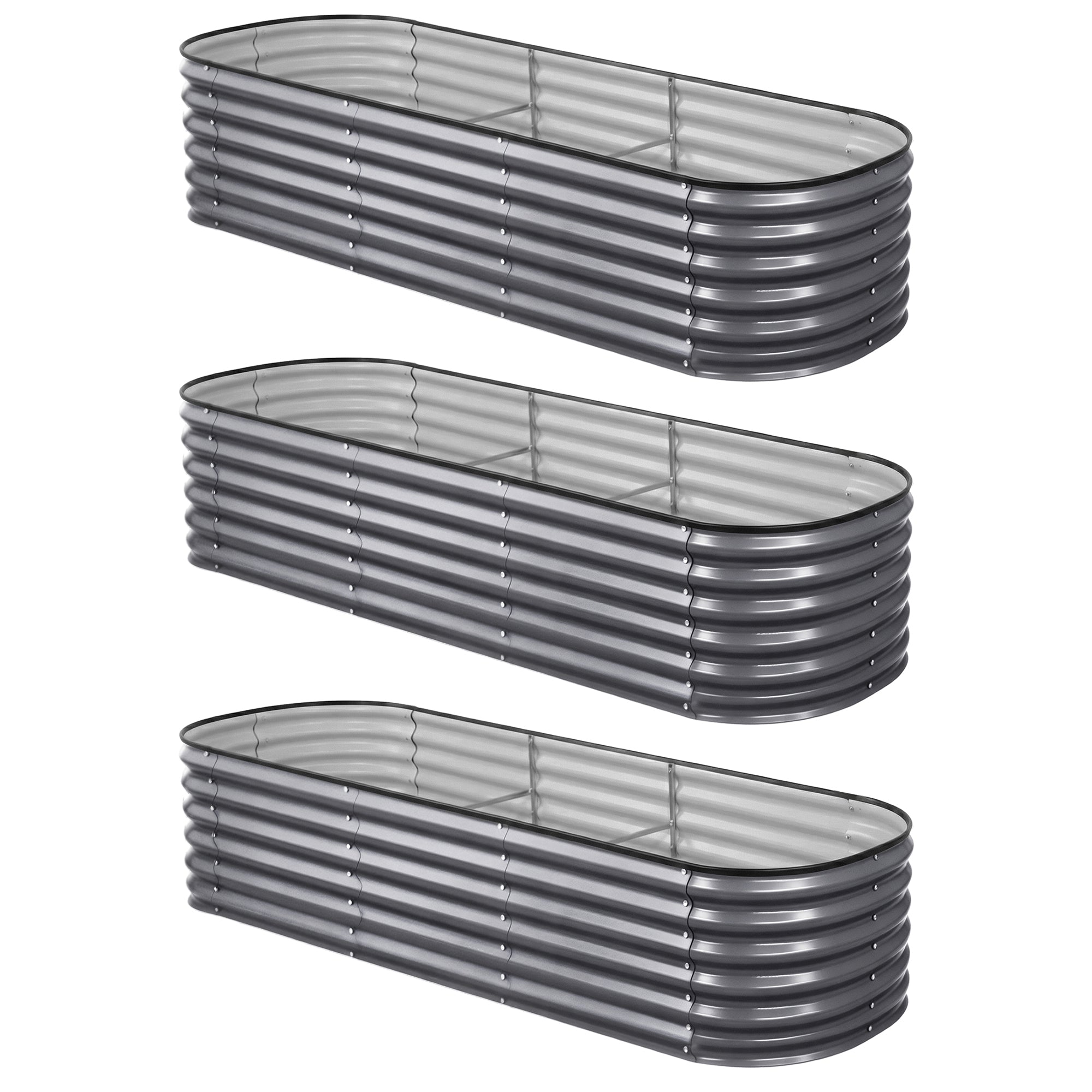 Green Fingers 3 Pcs Raised Garden Bed Kit Oval Galvanized Steel Planter Boxes 240x80x56cm, Heavy Duty Metal Elevated Garden Bed for Vegetables Flowers
