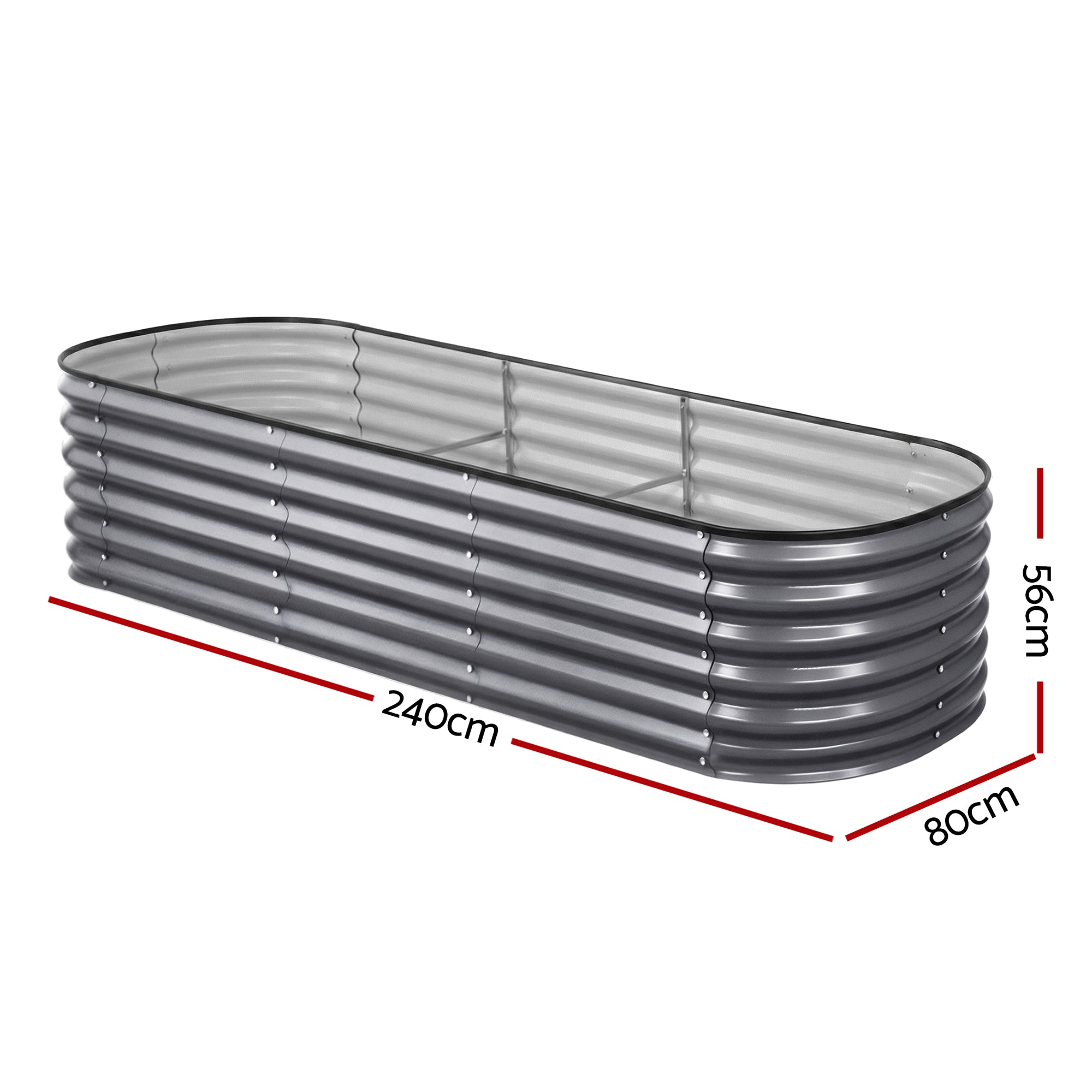 Green Fingers 3 Pcs Raised Garden Bed Kit Oval Galvanized Steel Planter Boxes 240x80x56cm, Heavy Duty Metal Elevated Garden Bed for Vegetables Flowers