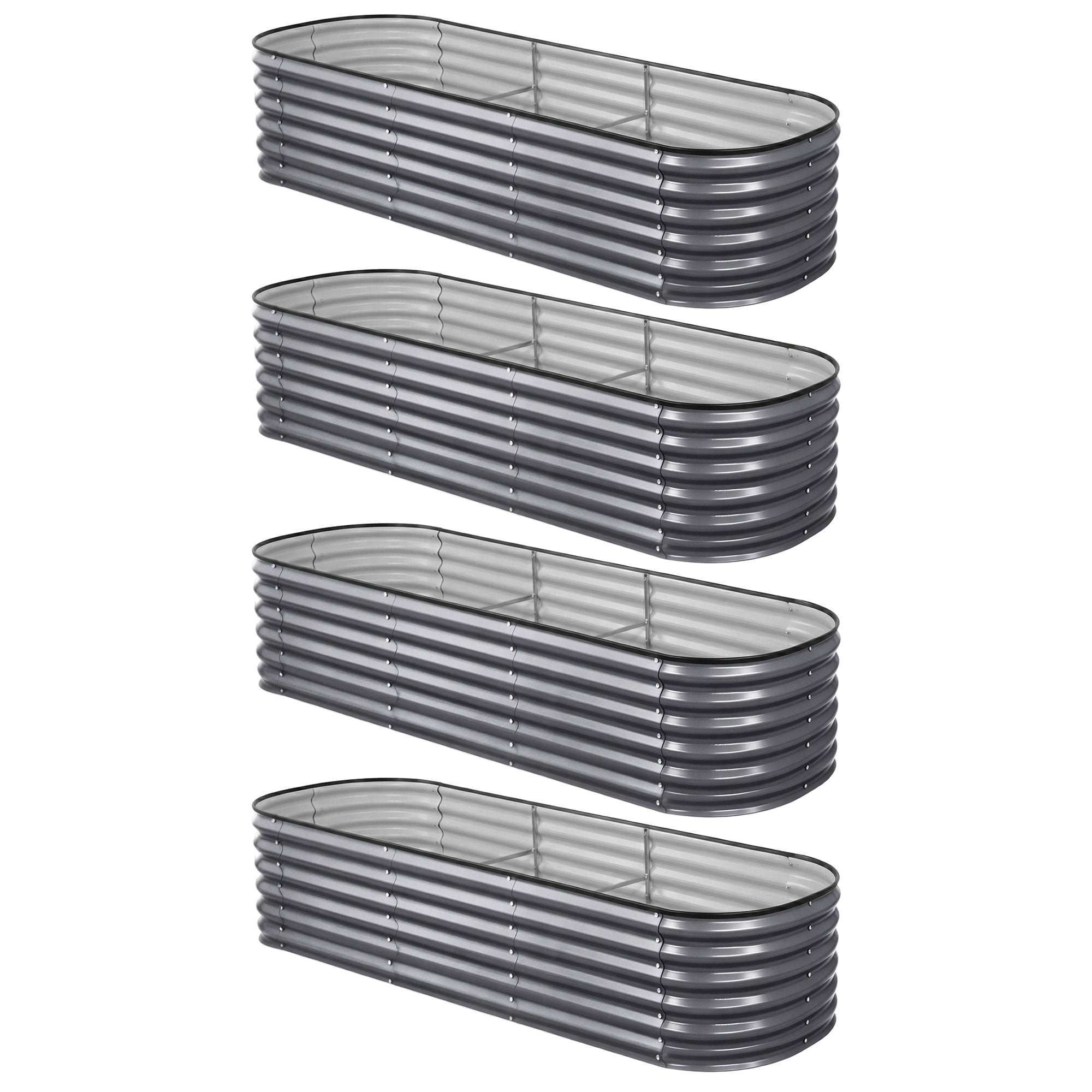Green Fingers 4 Pcs Raised Garden Bed Kit Oval Galvanized Steel Planter Boxes 240x80x56cm, Heavy Duty Metal Elevated Garden Bed for Vegetables Flowers