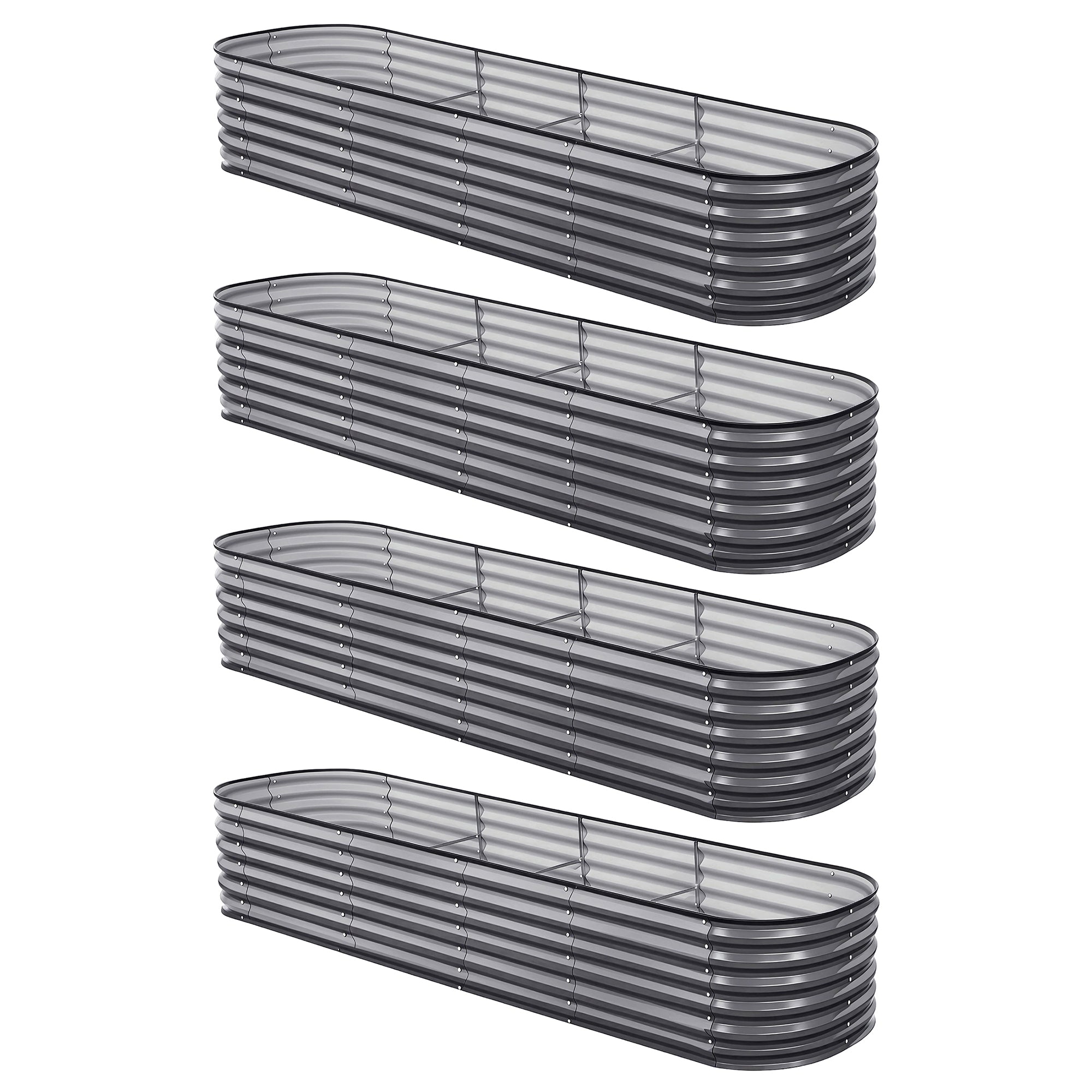 Green Fingers 4 Pcs Raised Garden Bed Kit Oval Galvanized Steel Planter Boxes 320x80x56cm, Heavy Duty Metal Elevated Garden Bed for Vegetables Flowers