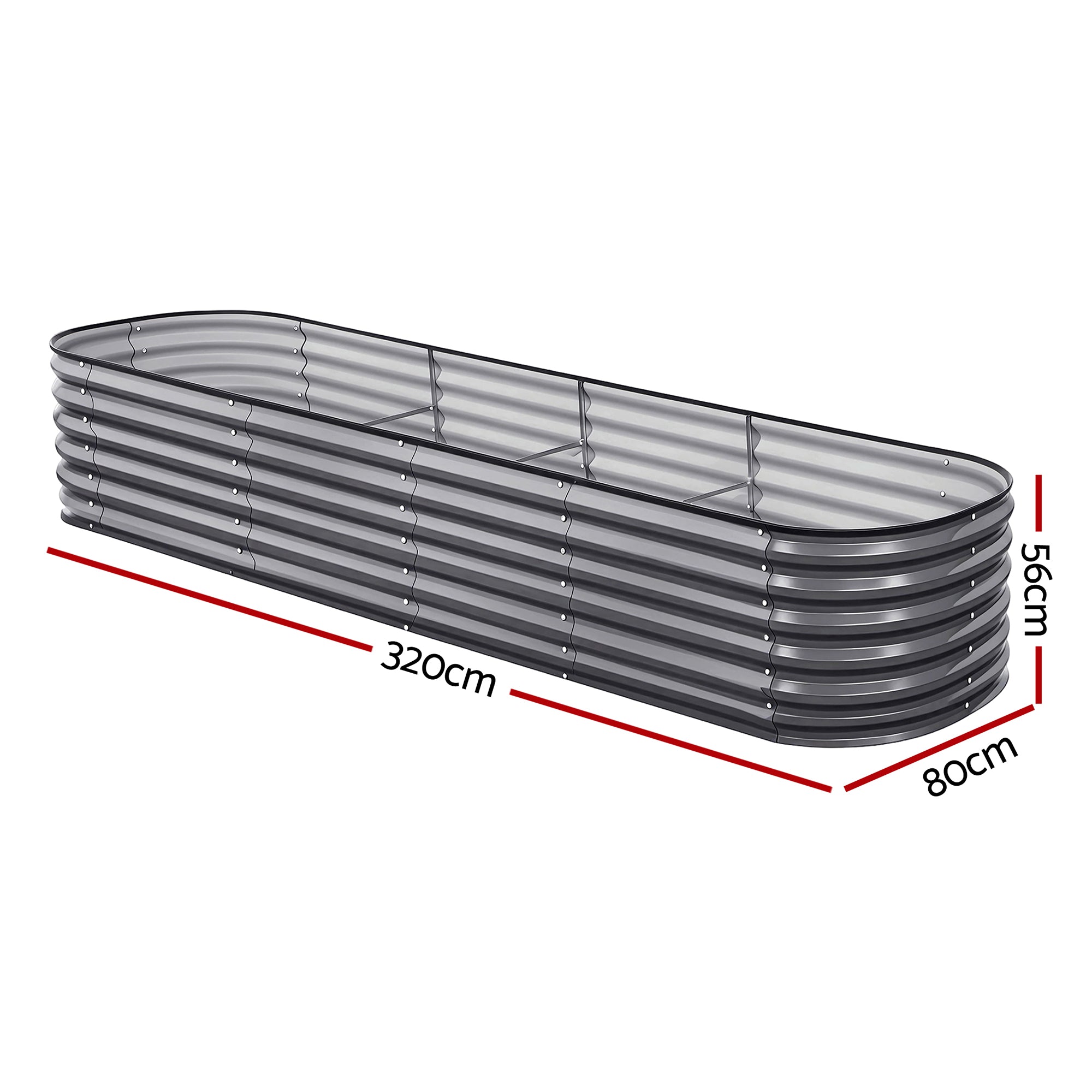 Green Fingers 4 Pcs Raised Garden Bed Kit Oval Galvanized Steel Planter Boxes 320x80x56cm, Heavy Duty Metal Elevated Garden Bed for Vegetables Flowers