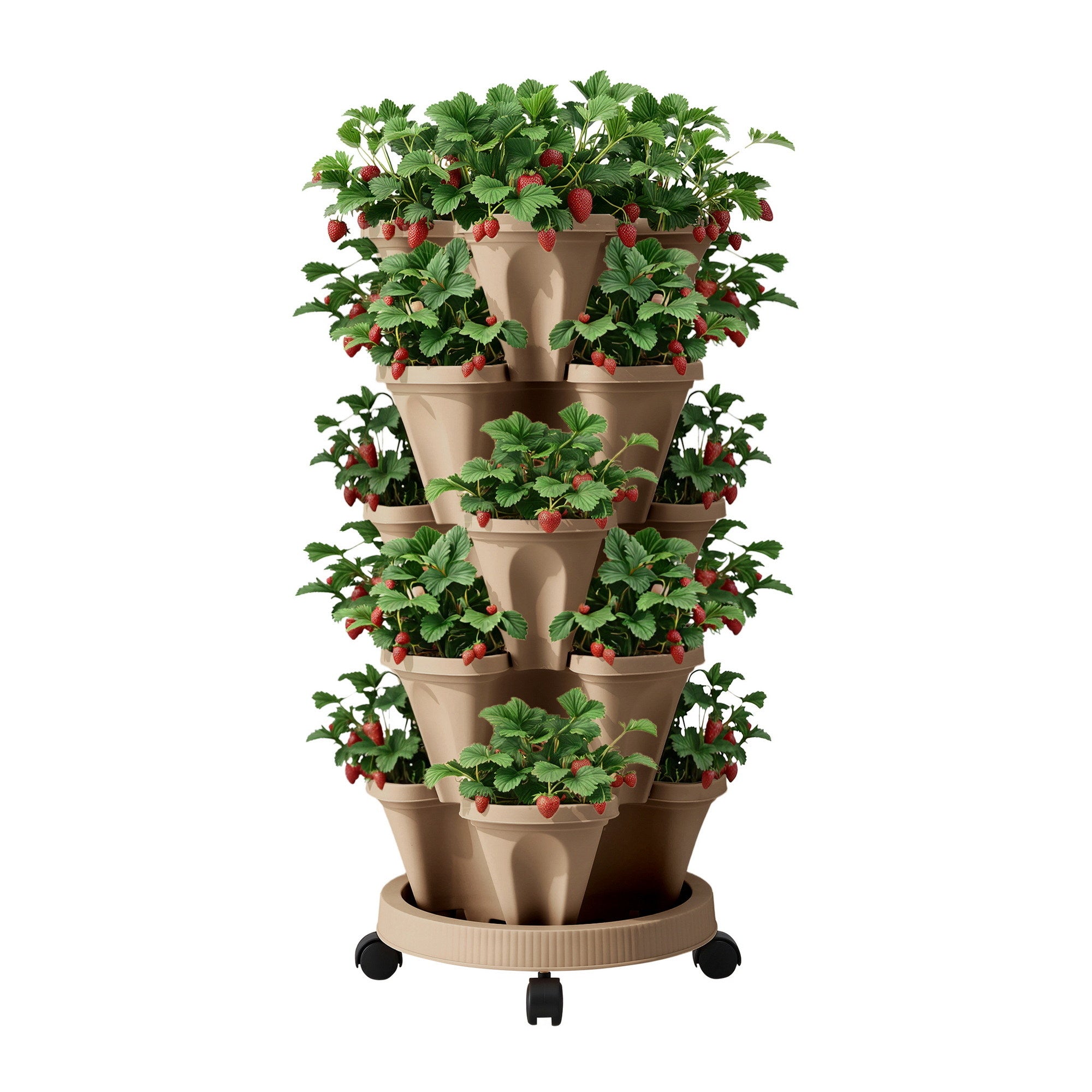 Green Fingers Garden Bed 5 Tier Vertical Garden Grey Strawberry Stackable Planters Herb Petunias Tan - Free Delivery