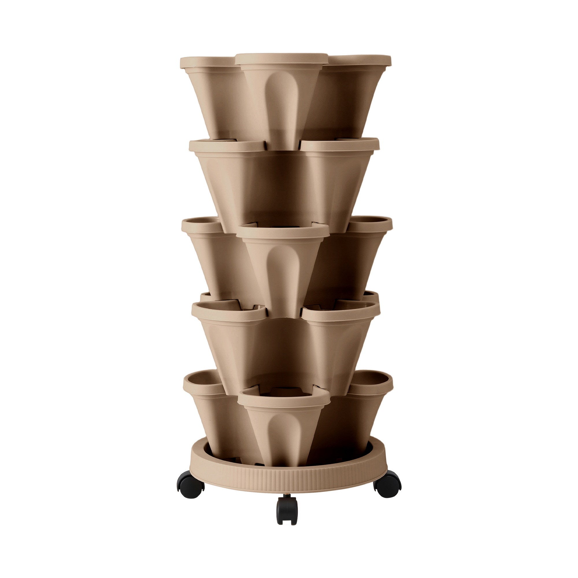 Green Fingers Garden Bed 5 Tier Vertical Garden Grey Strawberry Stackable Planters Herb Petunias Tan - Free Delivery