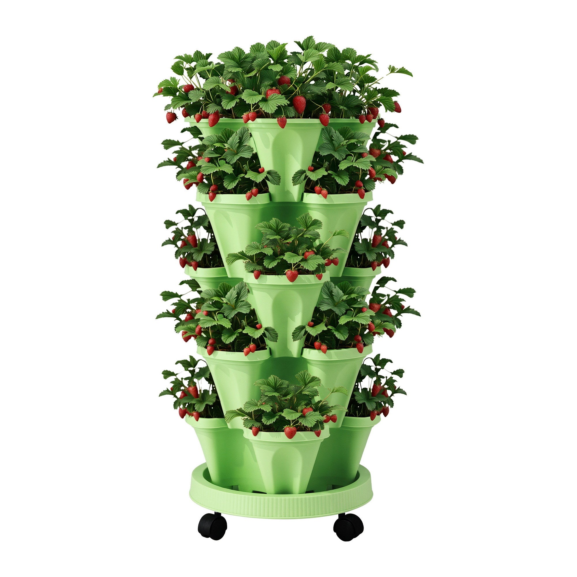 Green Fingers Garden Bed 5 Tier Vertical Garden Grey Strawberry Stackable Planters Herbs Light Green - Free Delivery
