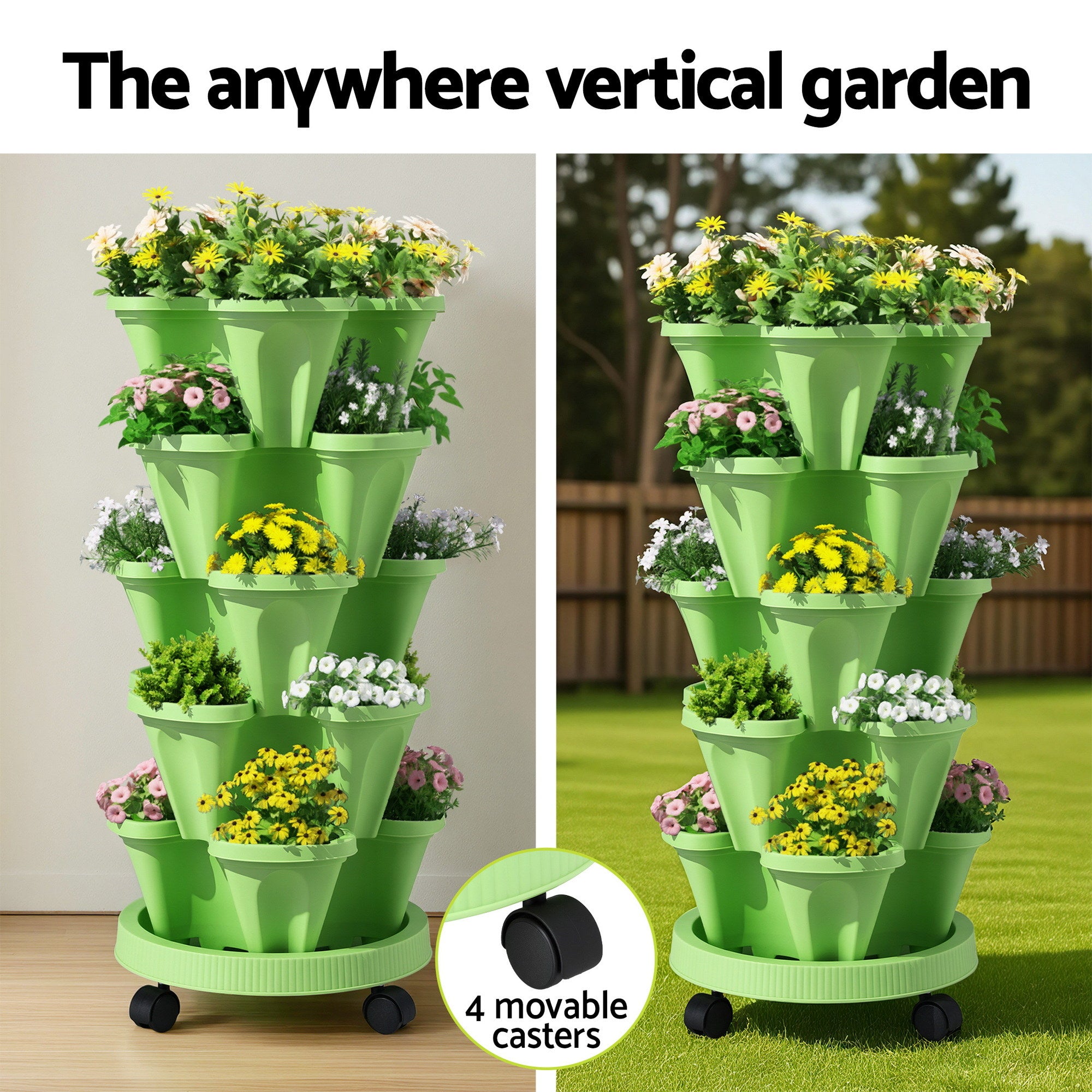 Green Fingers Garden Bed 5 Tier Vertical Garden Grey Strawberry Stackable Planters Herbs Light Green - Free Delivery