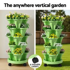 Green Fingers Garden Bed 5 Tier Vertical Garden Grey Strawberry Stackable Planters Herbs Light Green - Free Delivery