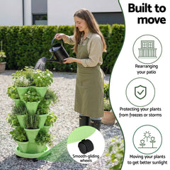 Green Fingers Garden Bed 5 Tier Vertical Garden Grey Strawberry Stackable Planters Herbs Light Green - Free Delivery