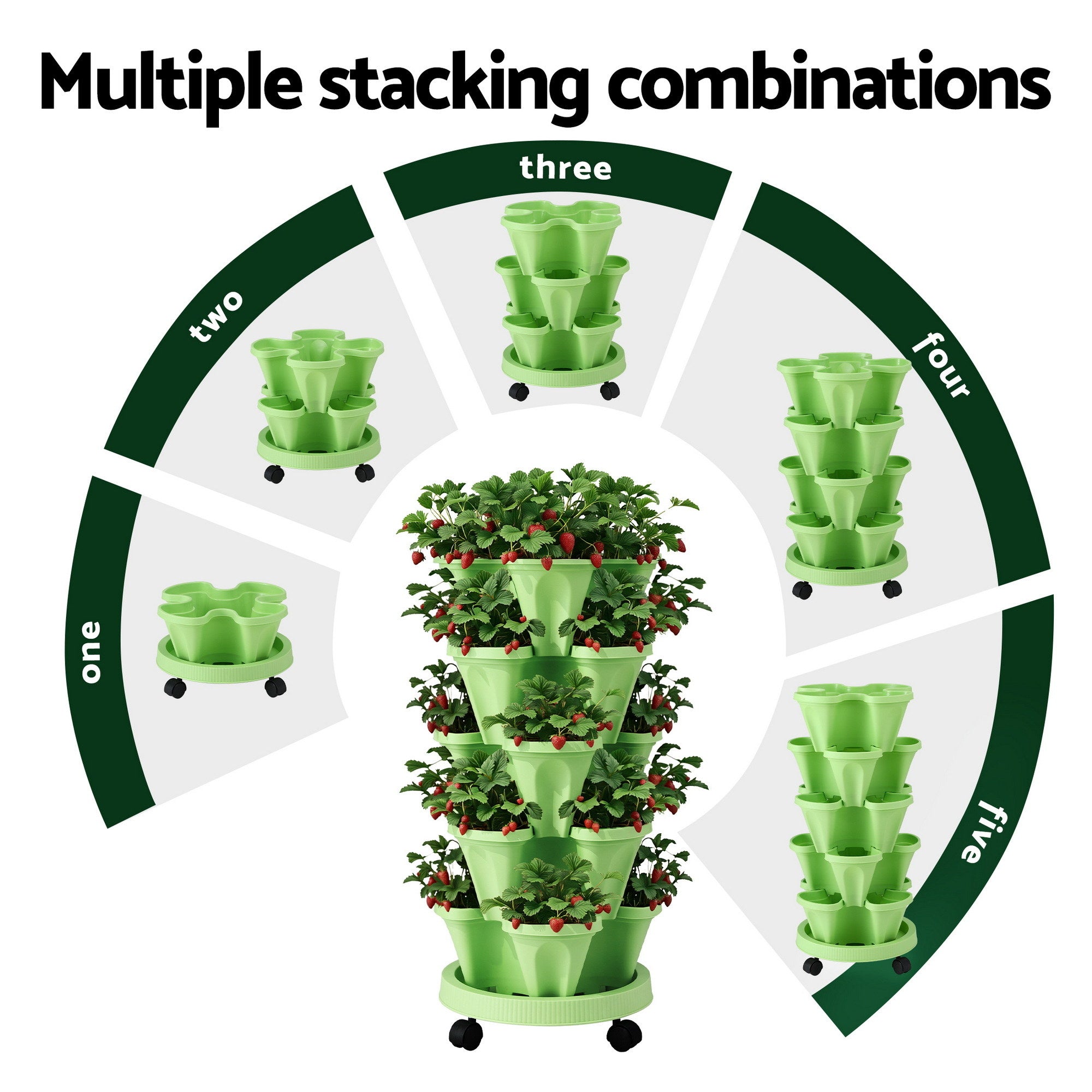 Green Fingers Garden Bed 5 Tier Vertical Garden Grey Strawberry Stackable Planters Herbs Light Green - Free Delivery