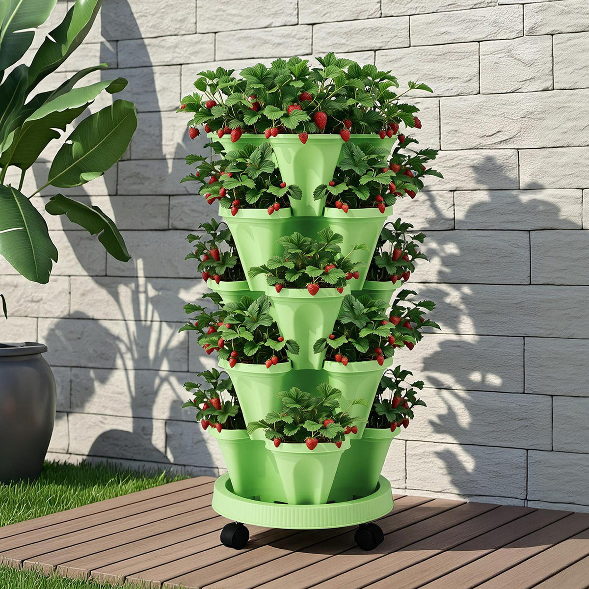 Green Fingers Garden Bed 5 Tier Vertical Garden Grey Strawberry Stackable Planters Herbs Light Green - Free Delivery