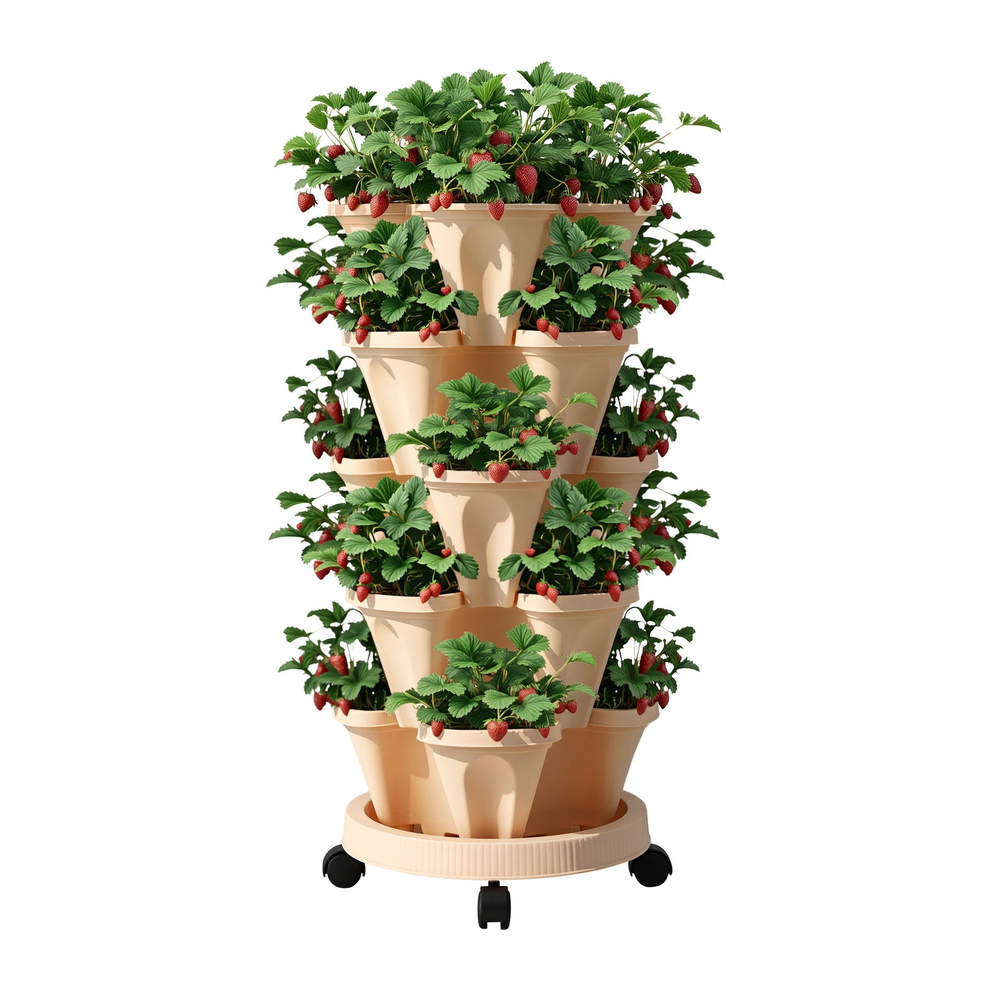 Green Fingers Garden Bed 5 Tier Vertical Garden Grey Strawberry Stackable Planters Herbs Beige - Free Delivery