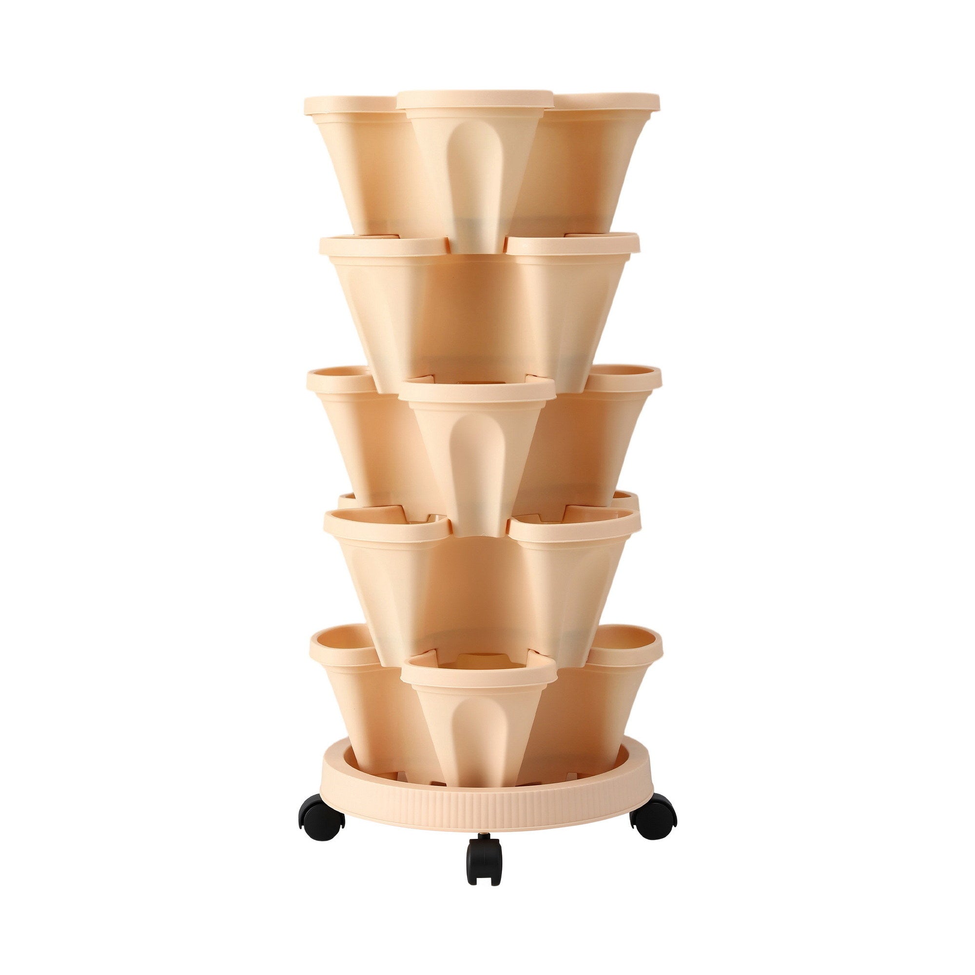 Green Fingers Garden Bed 5 Tier Vertical Garden Grey Strawberry Stackable Planters Herbs Beige - Free Delivery