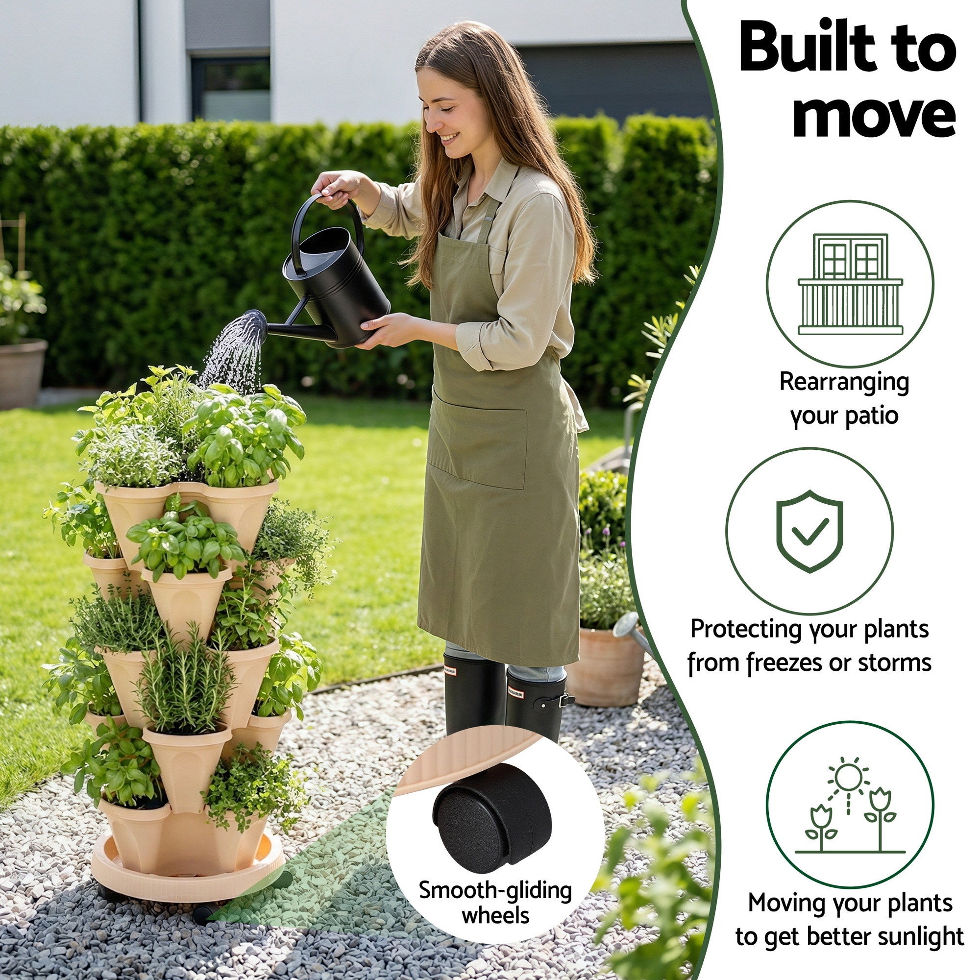Green Fingers Garden Bed 5 Tier Vertical Garden Grey Strawberry Stackable Planters Herbs Beige - Free Delivery