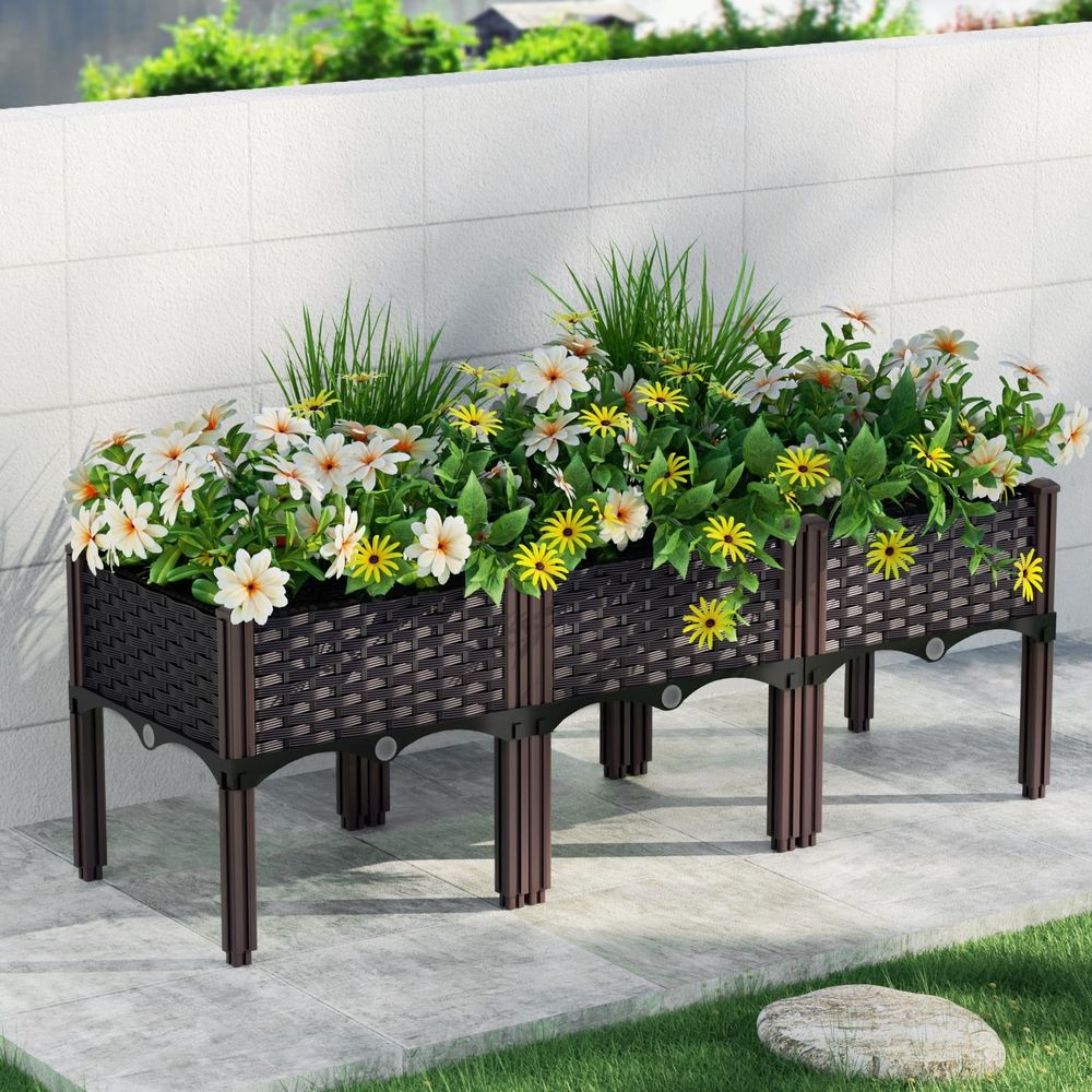 Green Fingers Garden Bed 120x40x36cm PP Planter Box Raised Container Growing