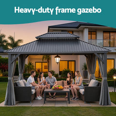 Instahut Gazebo 3x3.65m Canopy Outdoor Steel Frame Patio Tent Curtains Marquee Grey