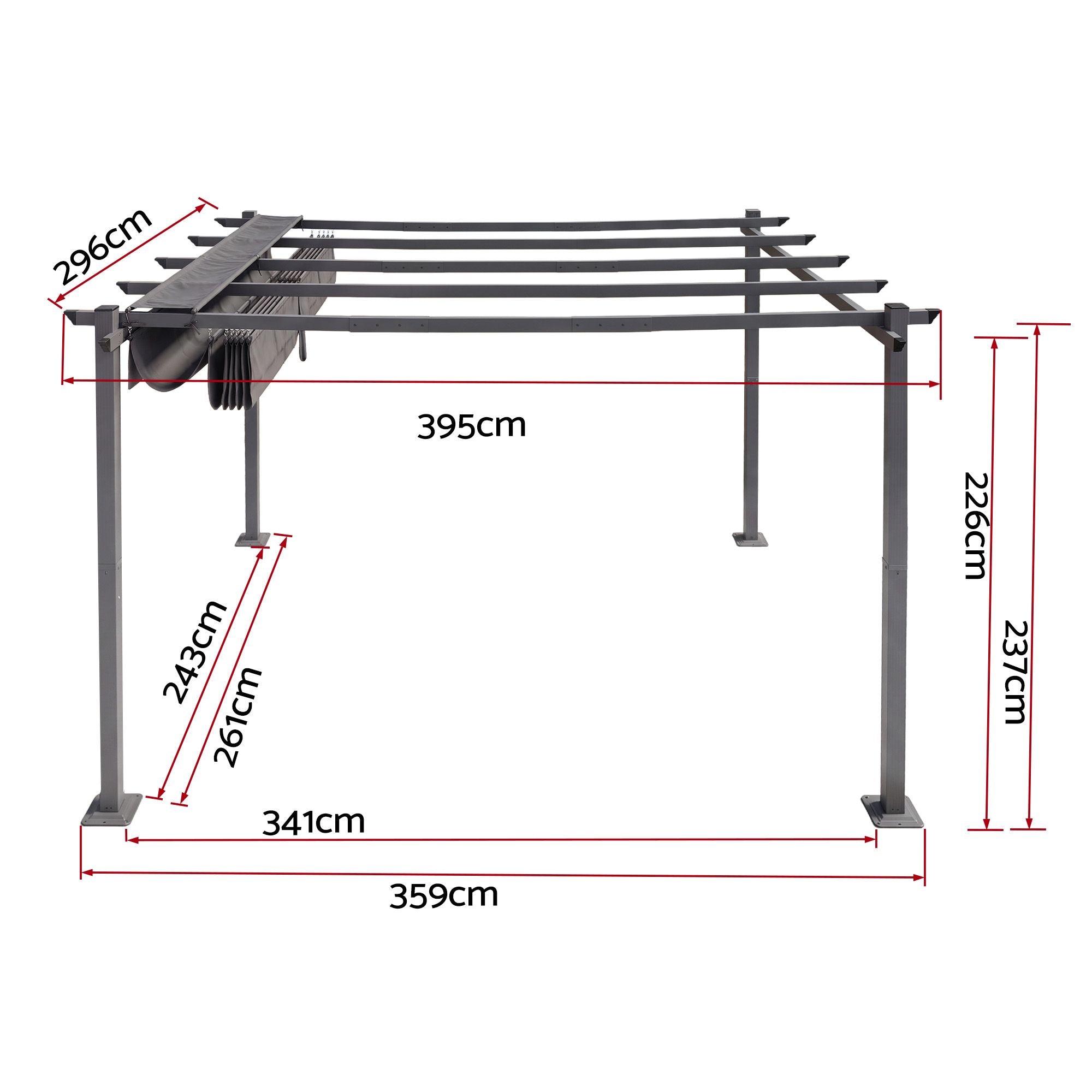 Instahut Gazebo Outdoor Garden Pergola Aluminium Frame Adjustable Canopy 3x4m