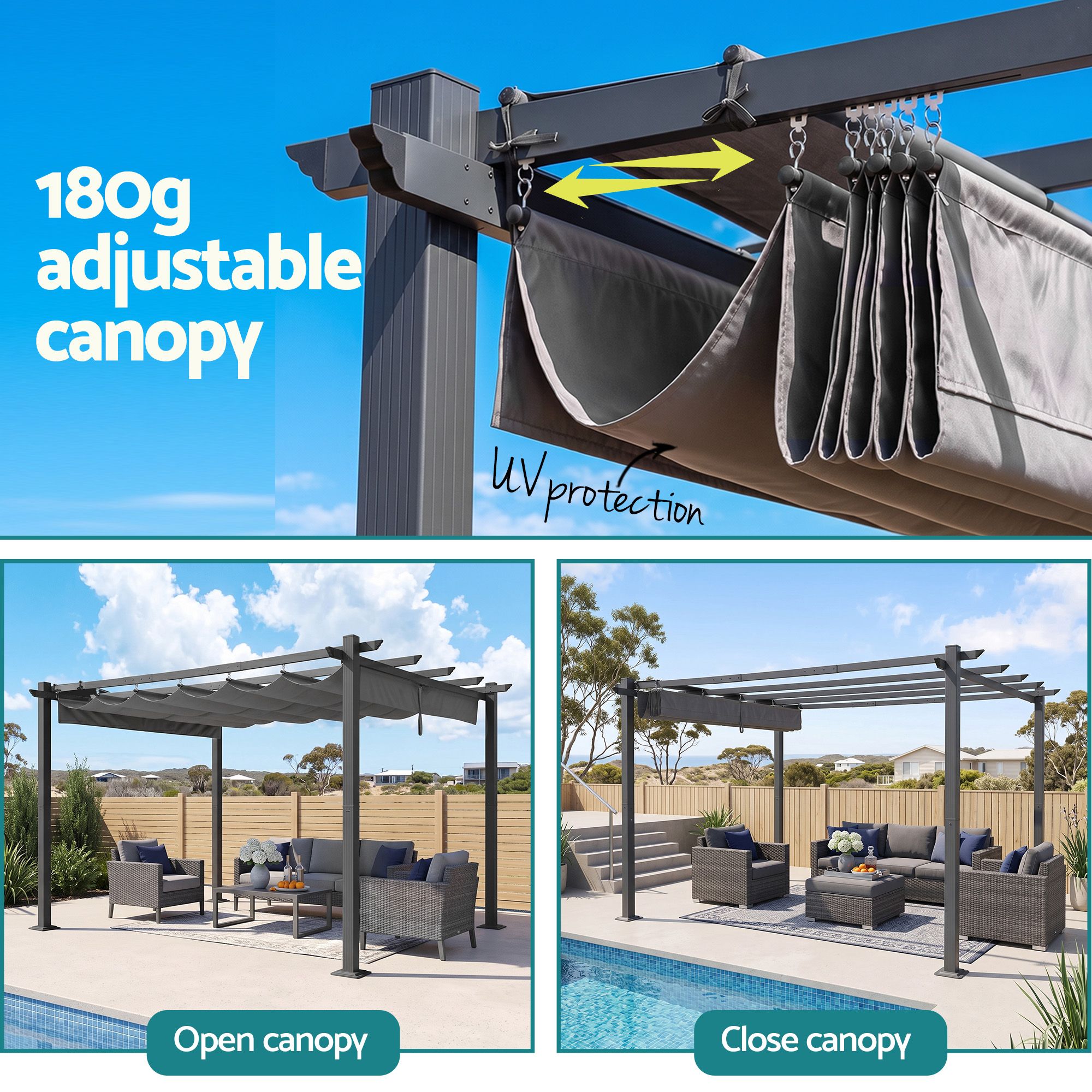 Instahut Gazebo Outdoor Garden Pergola Aluminium Frame Adjustable Canopy 3x4m