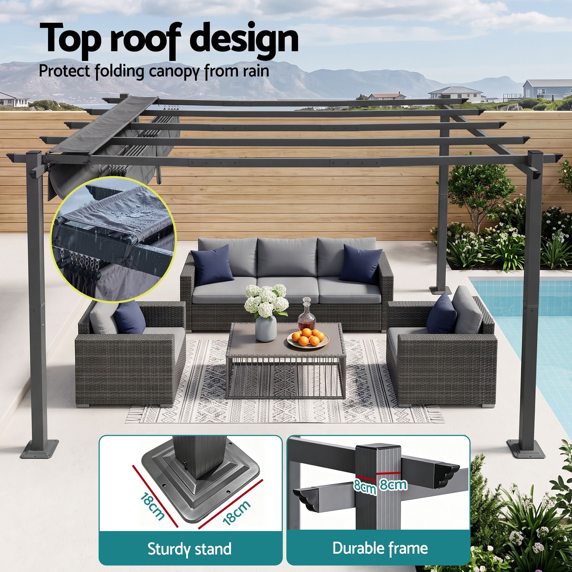 Instahut Gazebo Outdoor Garden Pergola Aluminium Frame Adjustable Canopy 3x4m